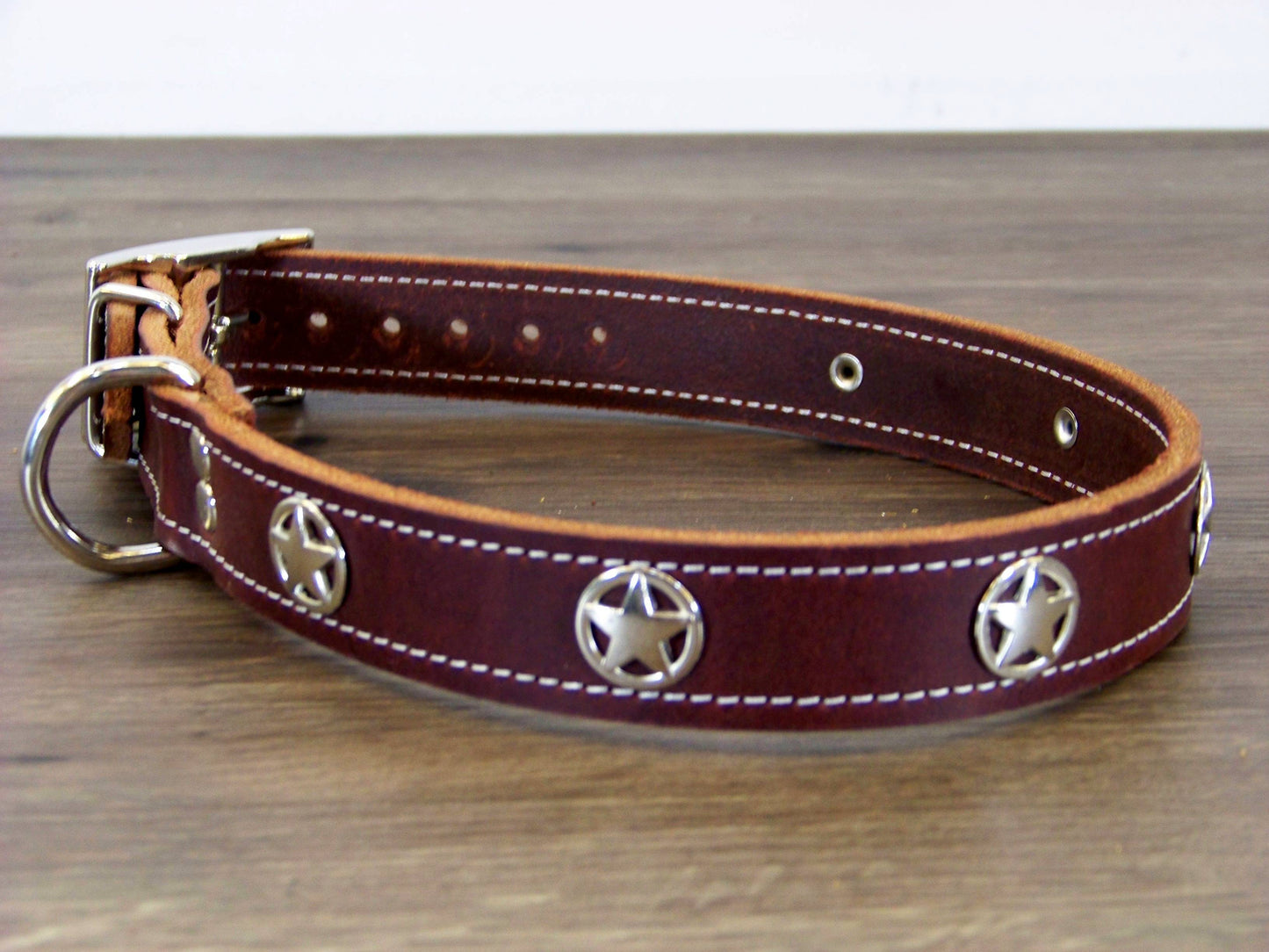 C)   1" Wide Leather Dog Collar- The Sherriff - Featuring a Star Concho