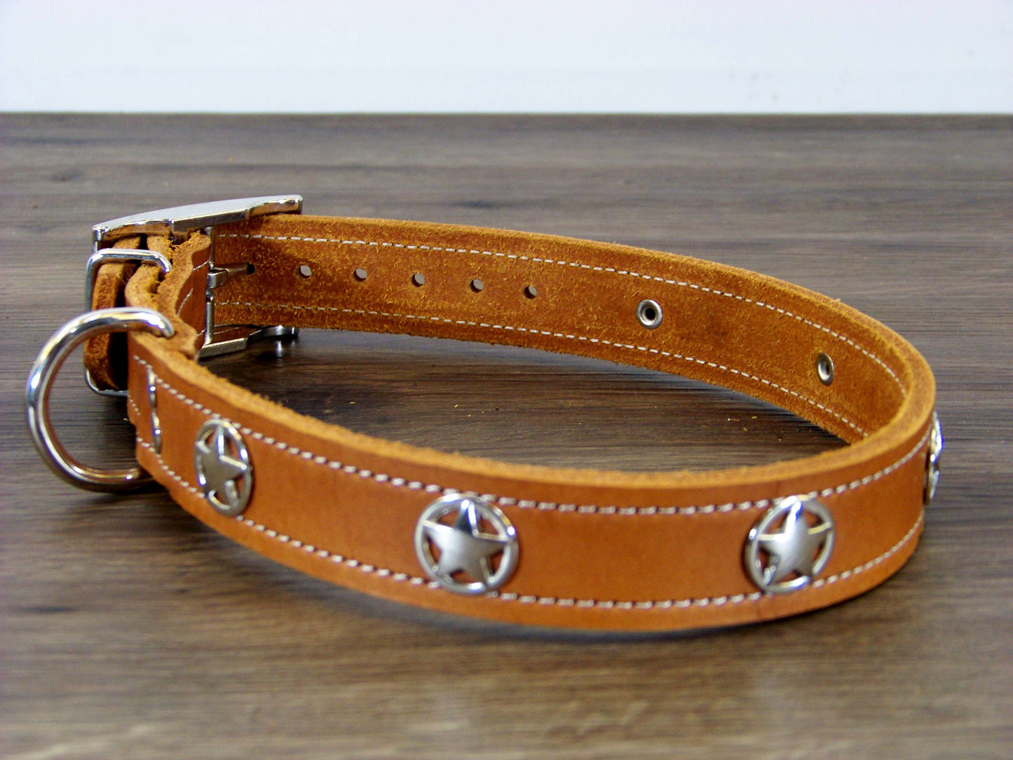 C)   1" Wide Leather Dog Collar- The Sherriff - Featuring a Star Concho