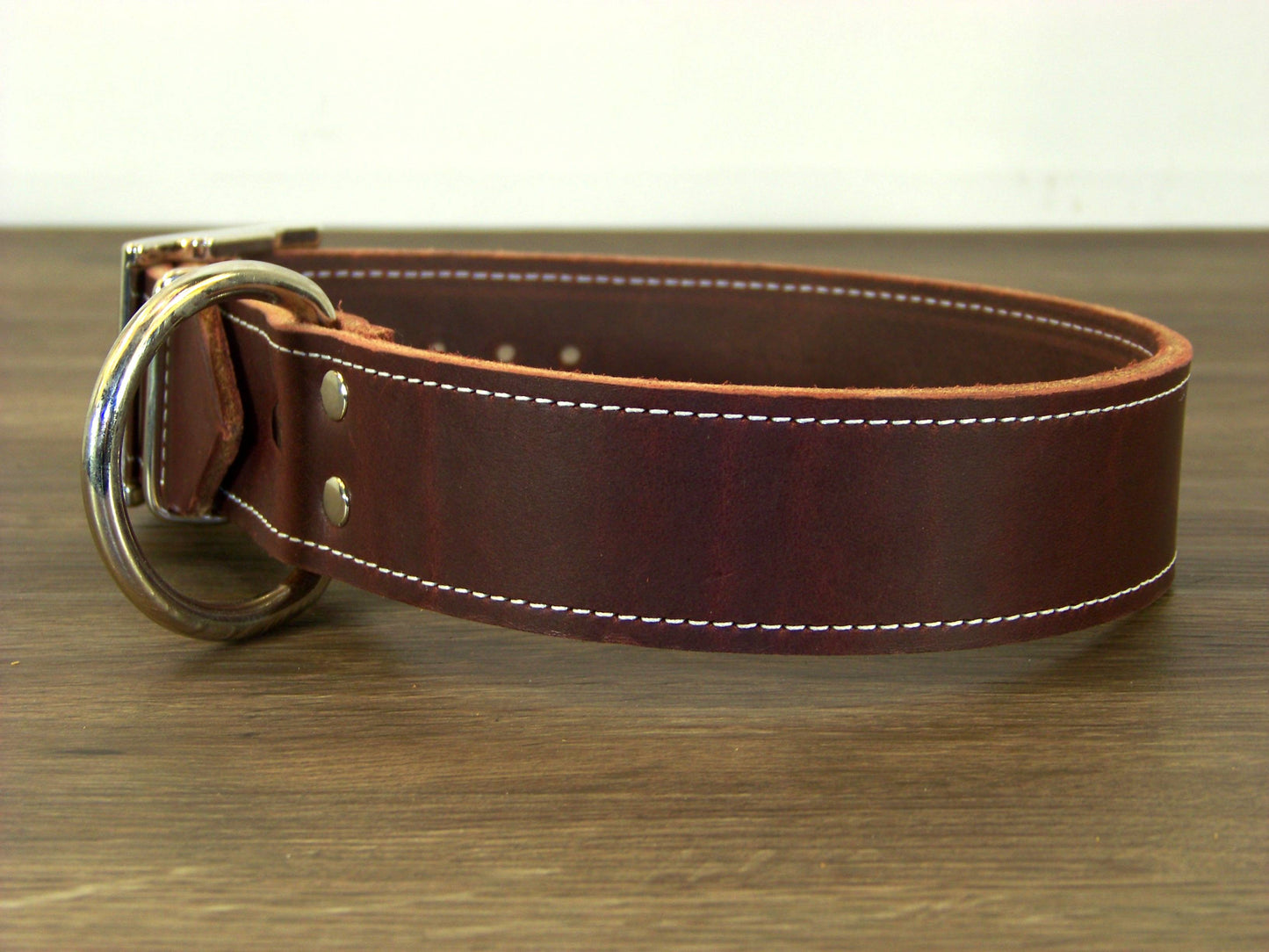 D)   1-1/2" Wide Leather Dog Collar - The Big Regie II - Premium Latigo Leather in Heavy Duty for Large Dogs