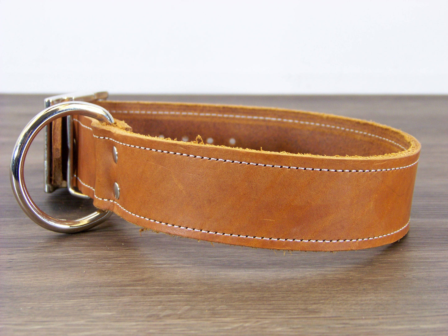 D)   1-1/2" Wide Leather Dog Collar - The Big Regie II - Premium Latigo Leather in Heavy Duty for Large Dogs