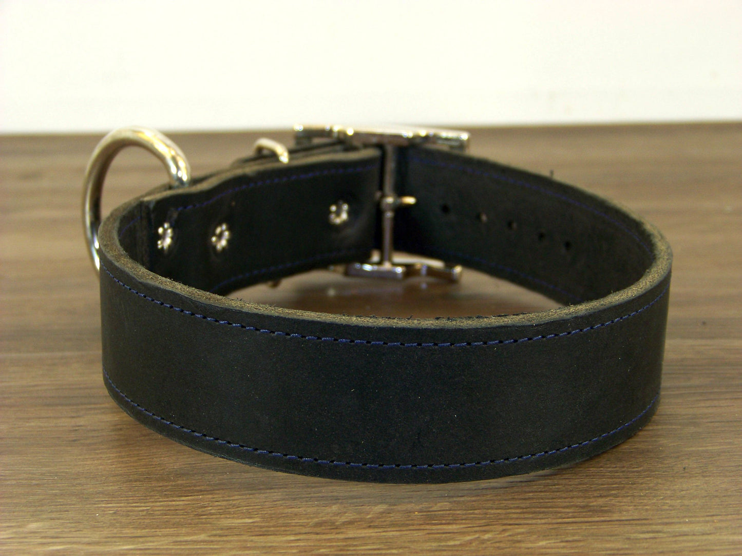 D)   1-1/2" Wide Leather Dog Collar - The Big Regie II - Premium Latigo Leather in Heavy Duty for Large Dogs