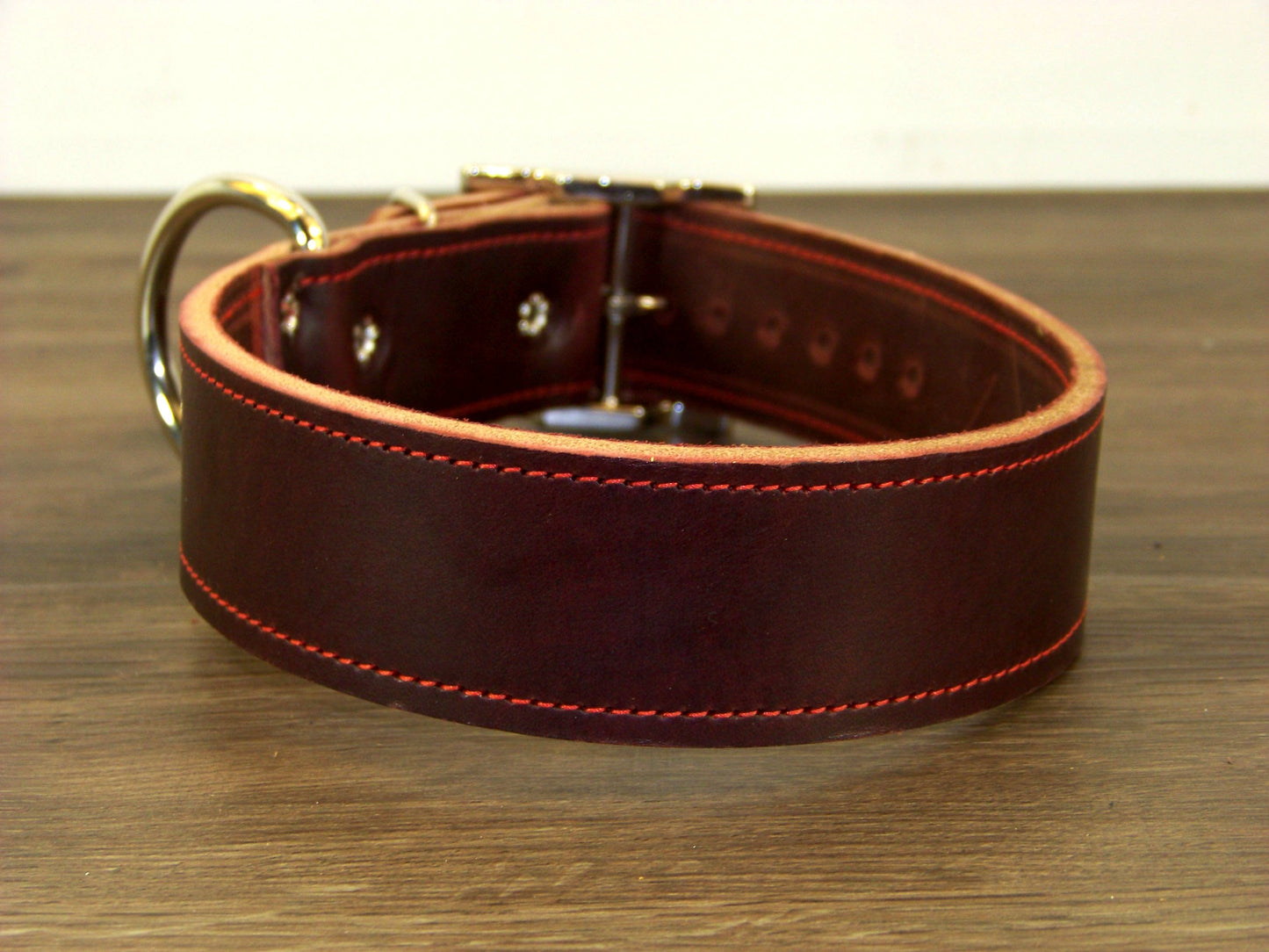 D)   1-1/2" Wide Leather Dog Collar - The Big Regie II - Premium Latigo Leather in Heavy Duty for Large Dogs