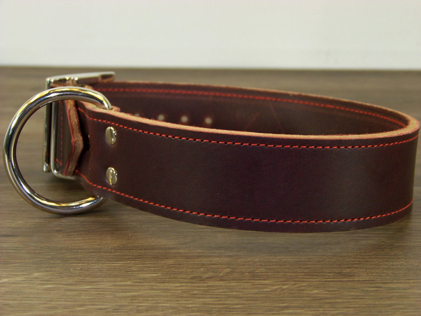 D)   1-1/2" Wide Leather Dog Collar - The Big Regie II - Premium Latigo Leather in Heavy Duty for Large Dogs