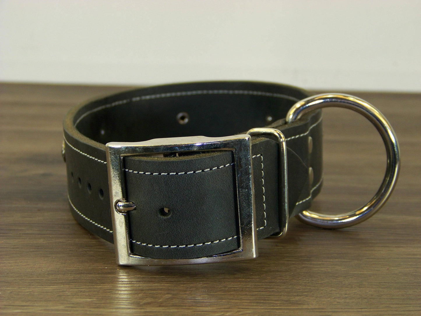 D)   1-1/2" Wide Leather Dog Collar - ON SALE - The Southern Heart - Red Turquoise Heart Conchos  w/ Accent Rivets