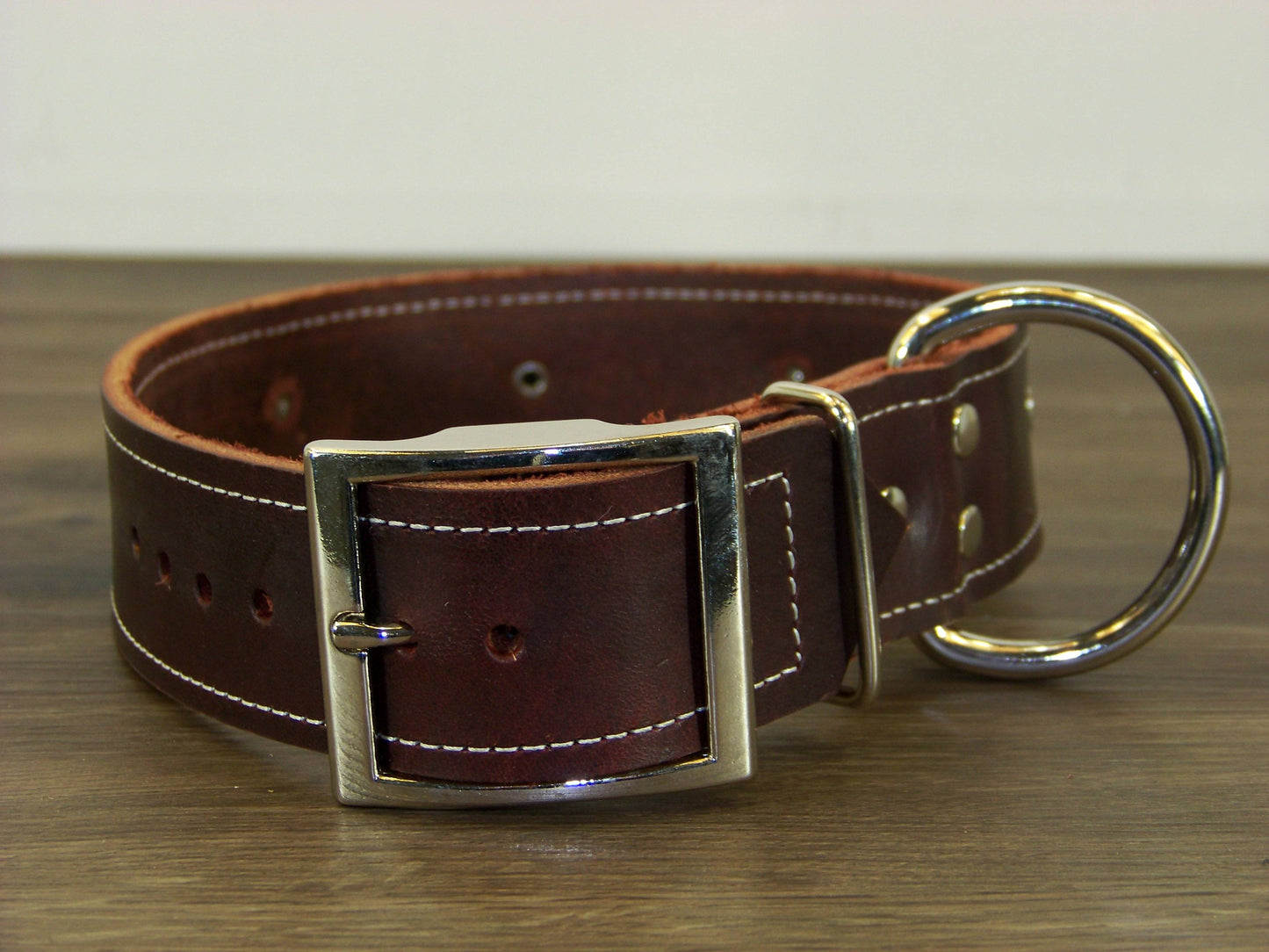 D)   1-1/2" Wide Leather Dog Collar - ON SALE - The Southern Heart - Red Turquoise Heart Conchos  w/ Accent Rivets