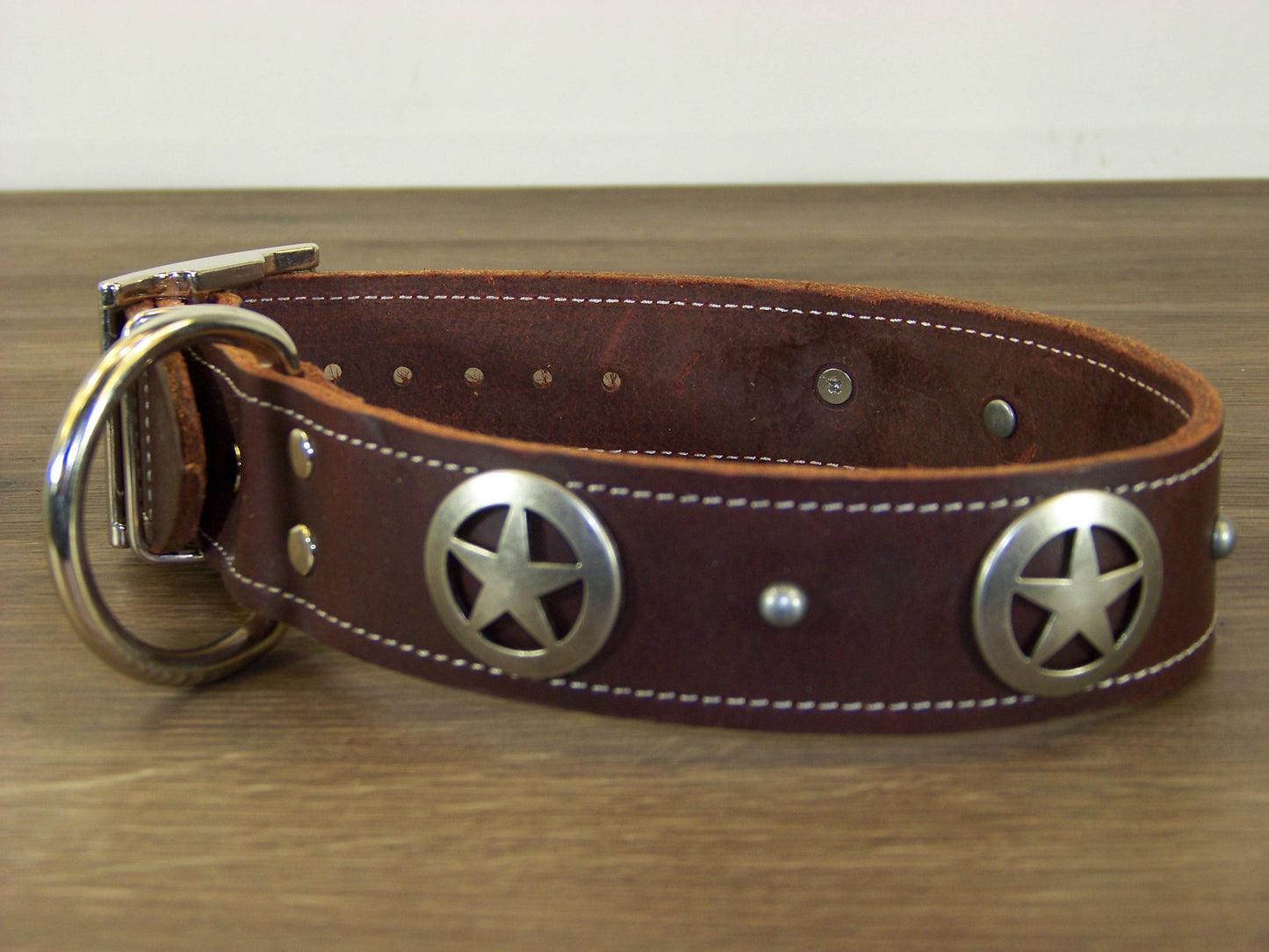 D)   1-1/2" Wide Leather Dog Collar - The Marhsall - Featuring A Star Concho w/ Dome Accent