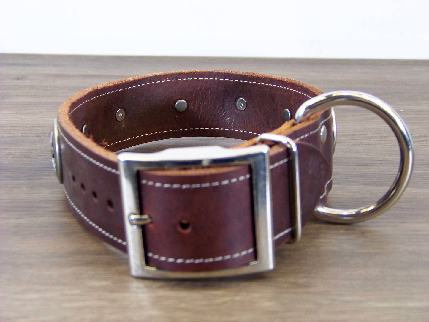 D)   1-1/2" Wide Leather Dog Collar - The Marhsall - Featuring A Star Concho w/ Dome Accent