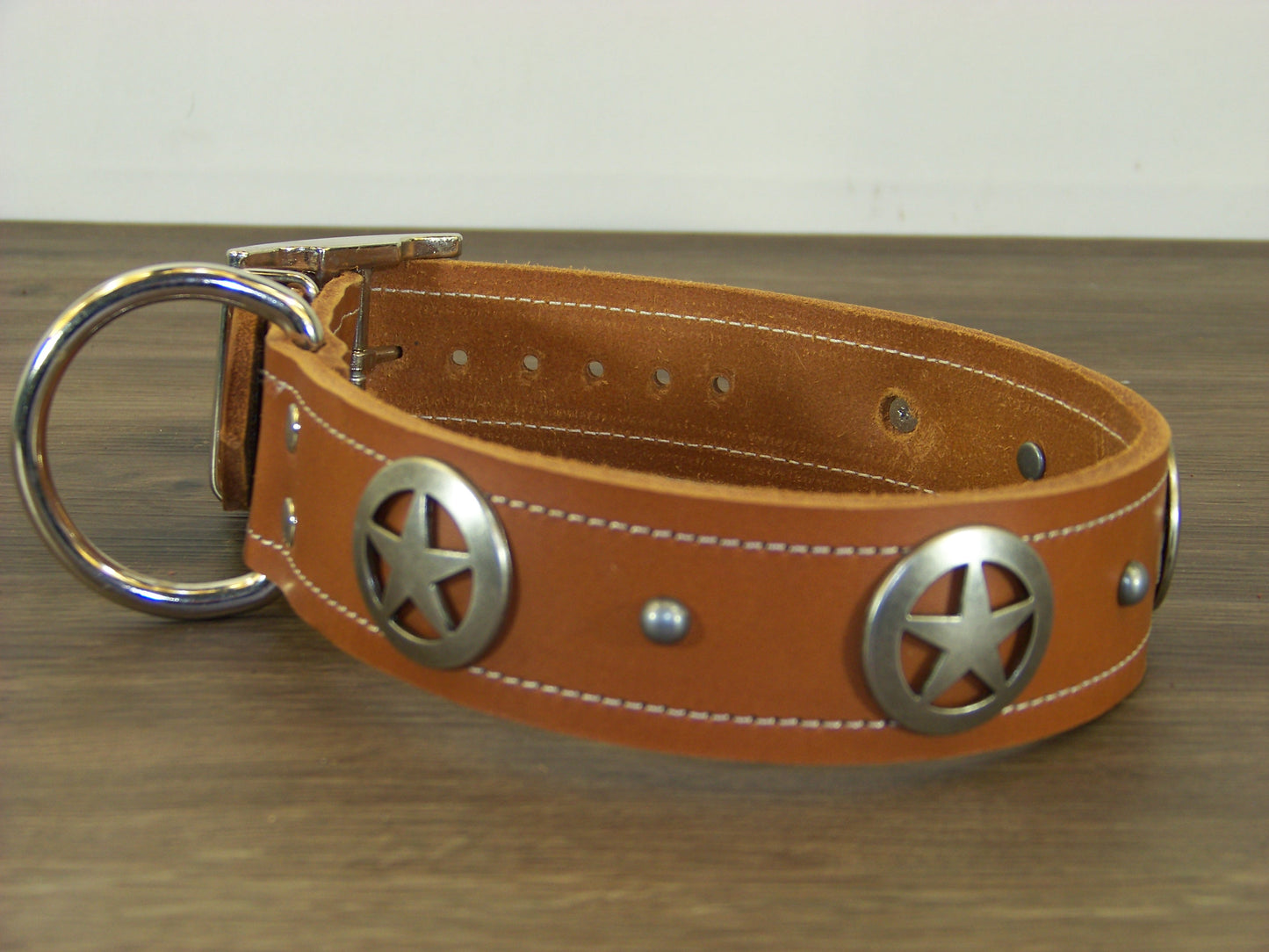 D)   1-1/2" Wide Leather Dog Collar - The Marhsall - Featuring A Star Concho w/ Dome Accent