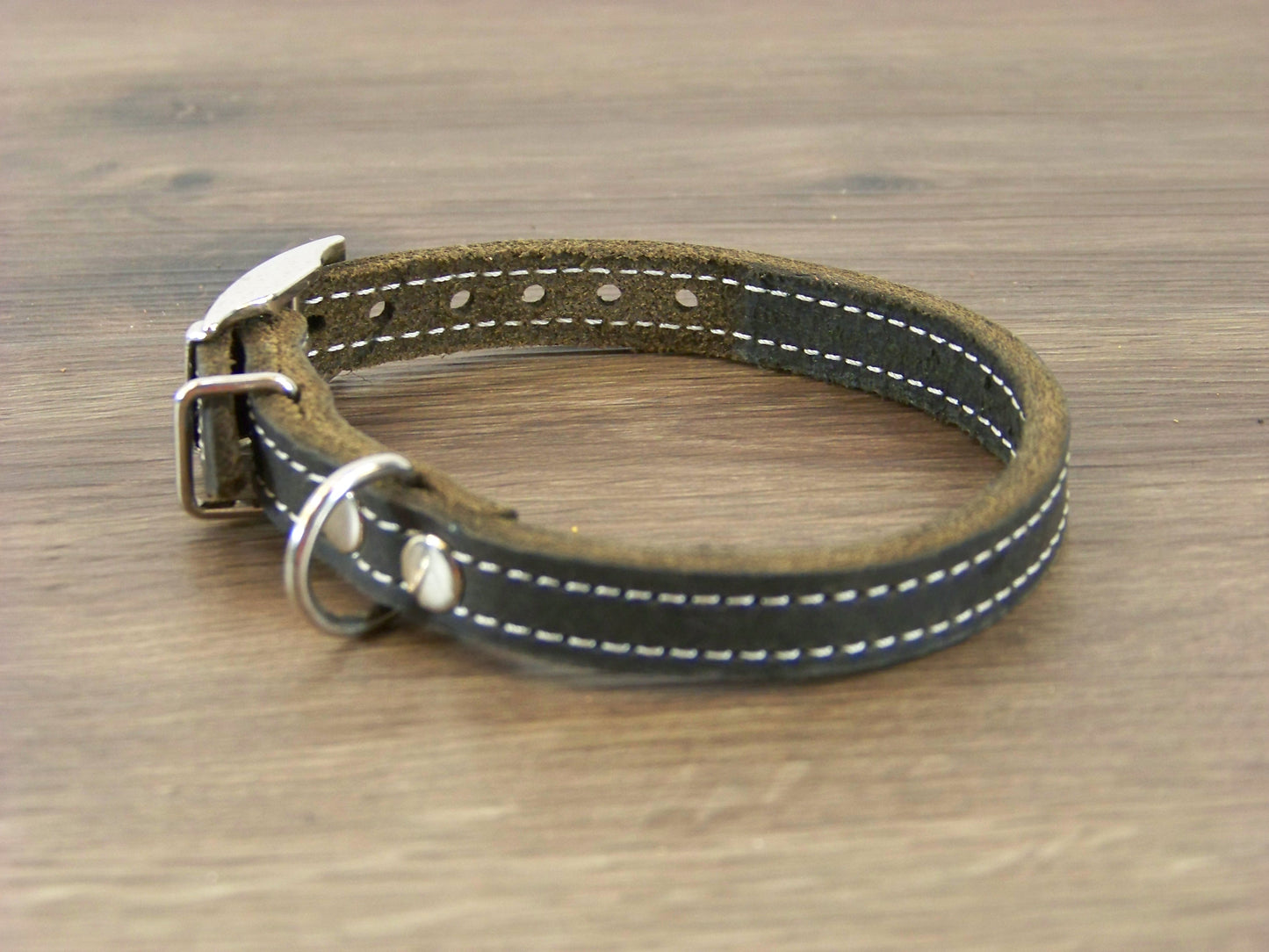 A)   1/2" Wide Miniature Leather Dog Collars - The Little Reggie -  Premium Latigo Leather
