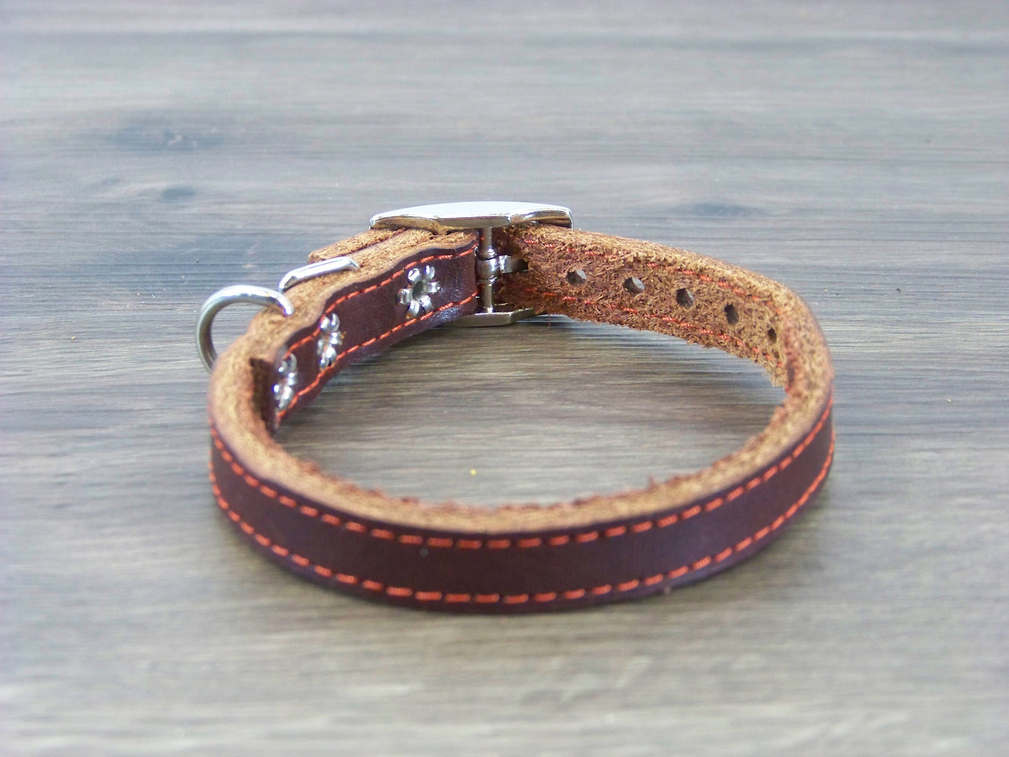 A)   1/2" Wide Miniature Leather Dog Collars - The Little Reggie -  Premium Latigo Leather