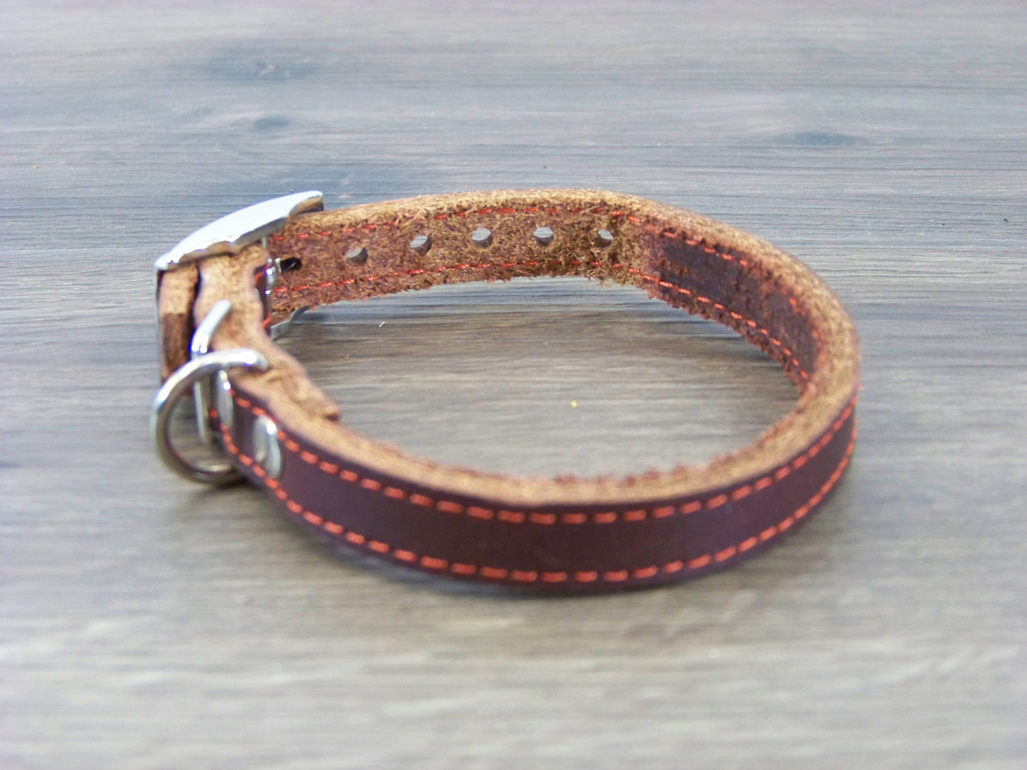 A)   1/2" Wide Miniature Leather Dog Collars - The Little Reggie -  Premium Latigo Leather