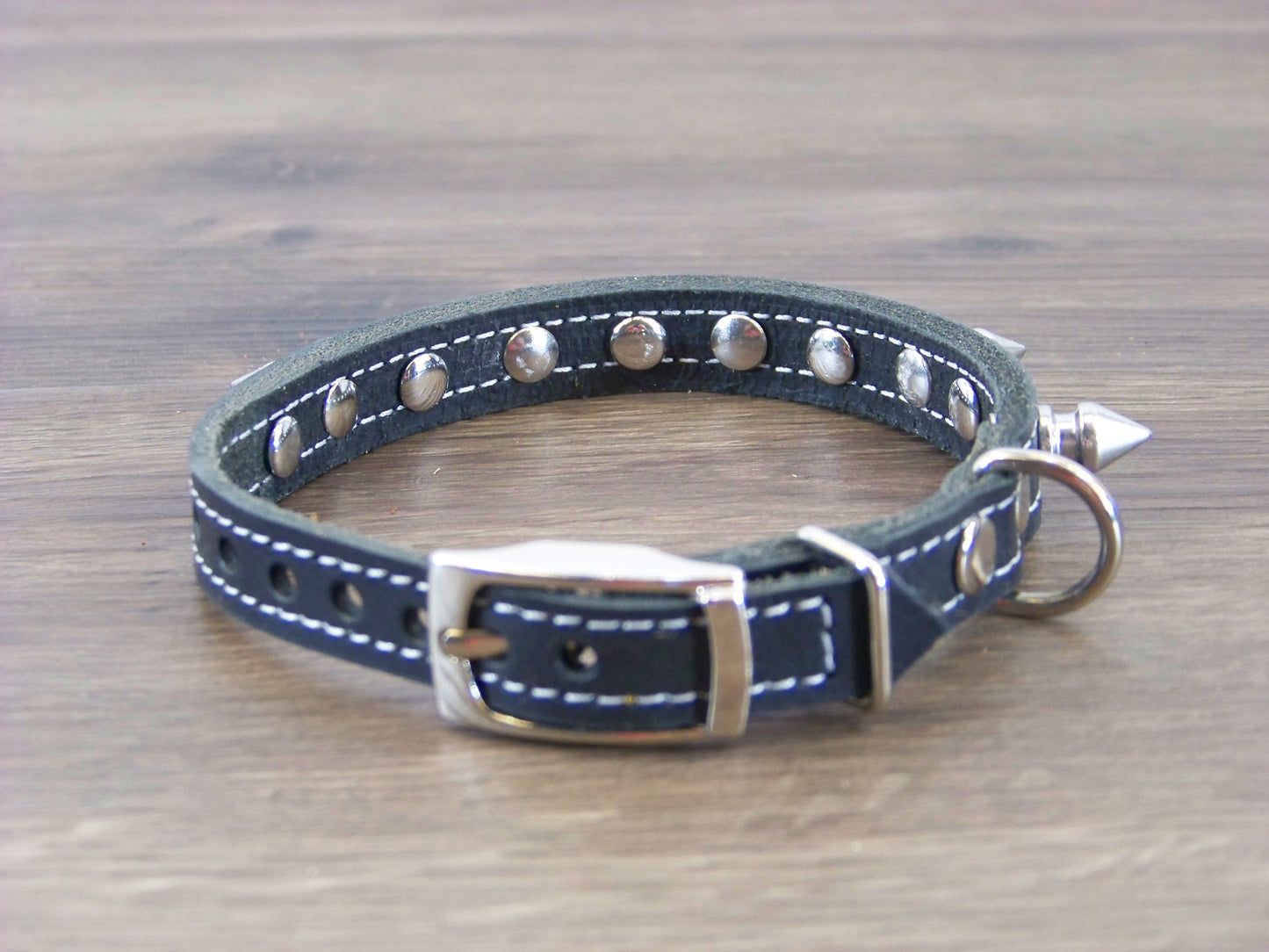 A)   1/2" Wide Miniature Leather Dog Collar - The Spyke-O-Rama - Featuring Spike Rivets and Stainless Dome Rivet