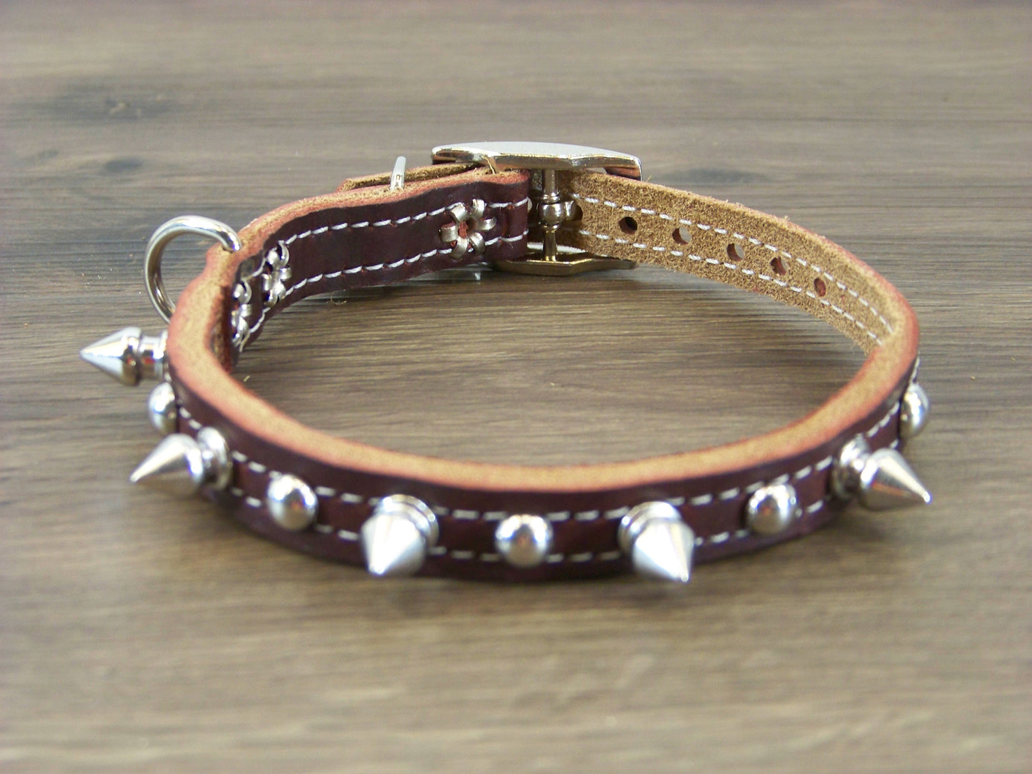 A)   1/2" Wide Miniature Leather Dog Collar - The Spyke-O-Rama - Featuring Spike Rivets and Stainless Dome Rivet