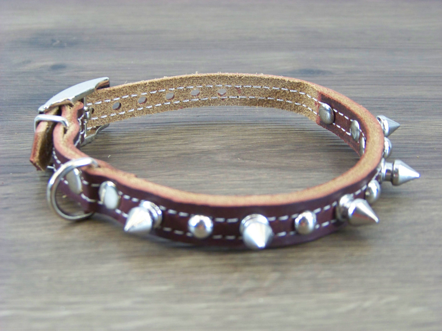 A)   1/2" Wide Miniature Leather Dog Collar - The Spyke-O-Rama - Featuring Spike Rivets and Stainless Dome Rivet