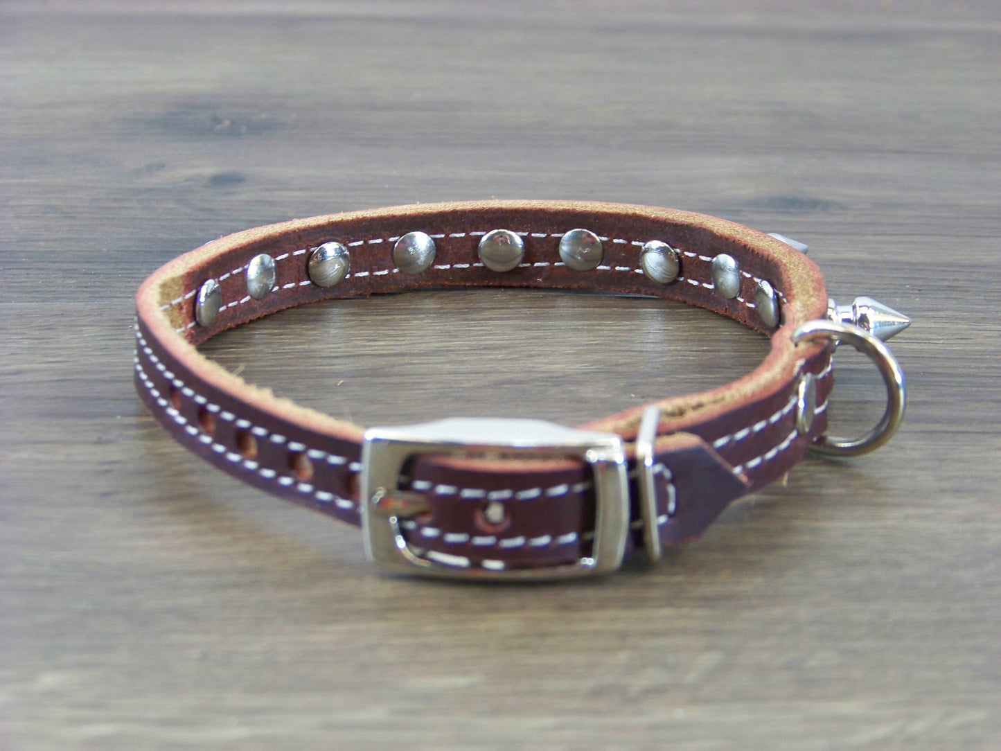 A)   1/2" Wide Miniature Leather Dog Collar - The Spyke-O-Rama - Featuring Spike Rivets and Stainless Dome Rivet
