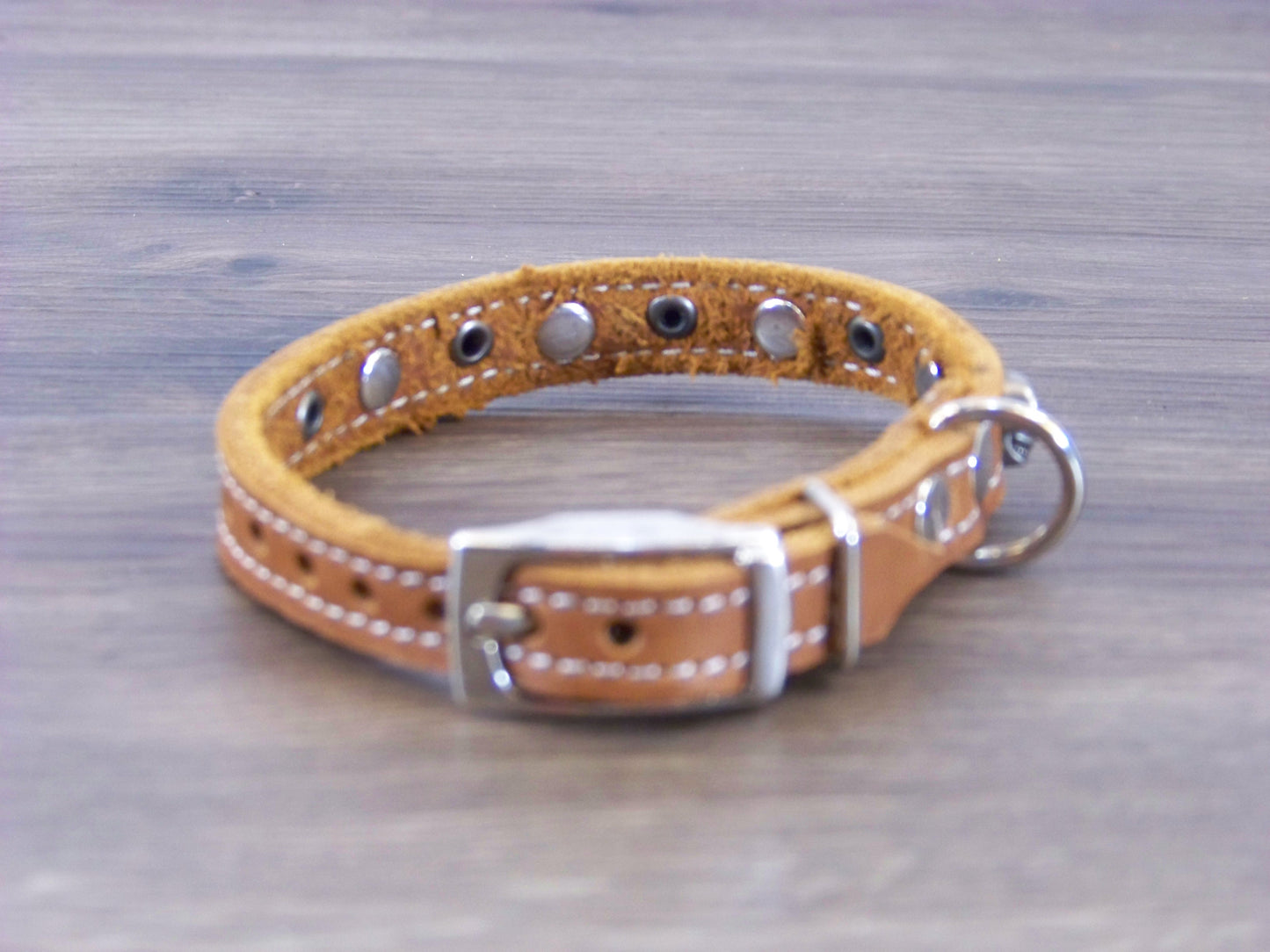 A)   1/2" Wide Miniature Leather Dog Collar- The Dark Angel - Featuring a Skull Concho and Dome Rivet