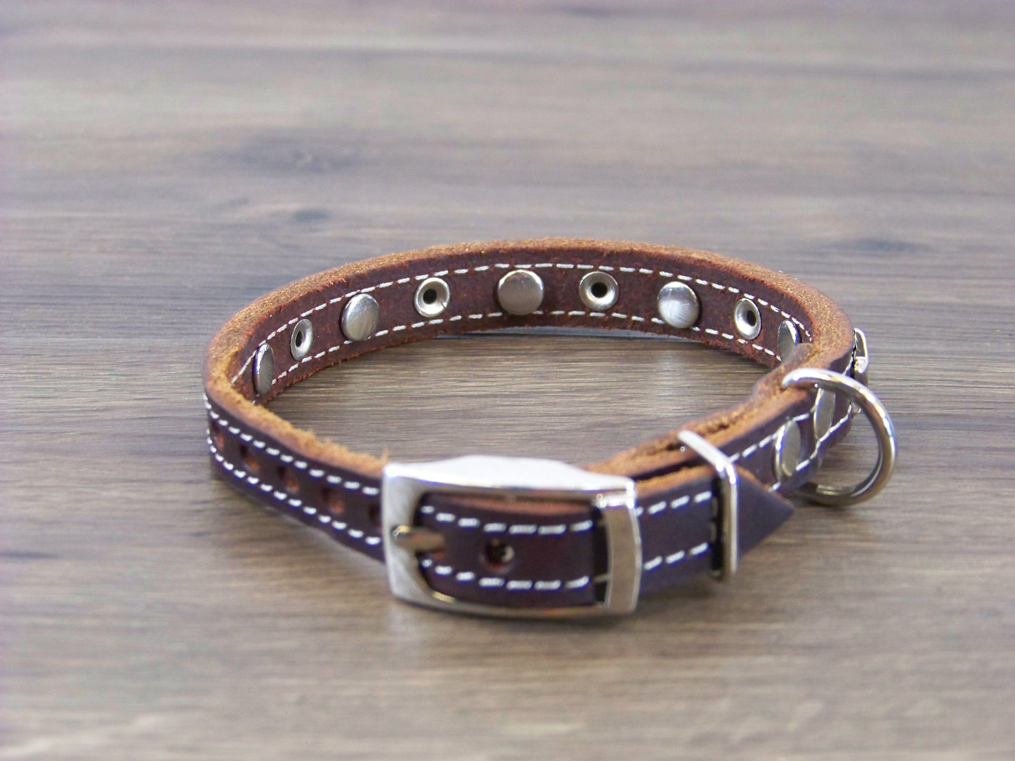 A)   1/2" Wide Miniature Leather Dog Collar - The Hollywood - Featuring Stainless Star Concho W/ Dome Rivet