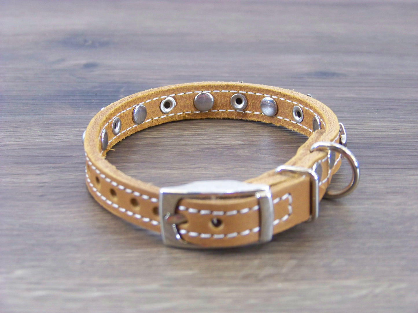 A)   1/2" Wide Miniature Leather Dog Collar - The Hollywood - Featuring Stainless Star Concho W/ Dome Rivet