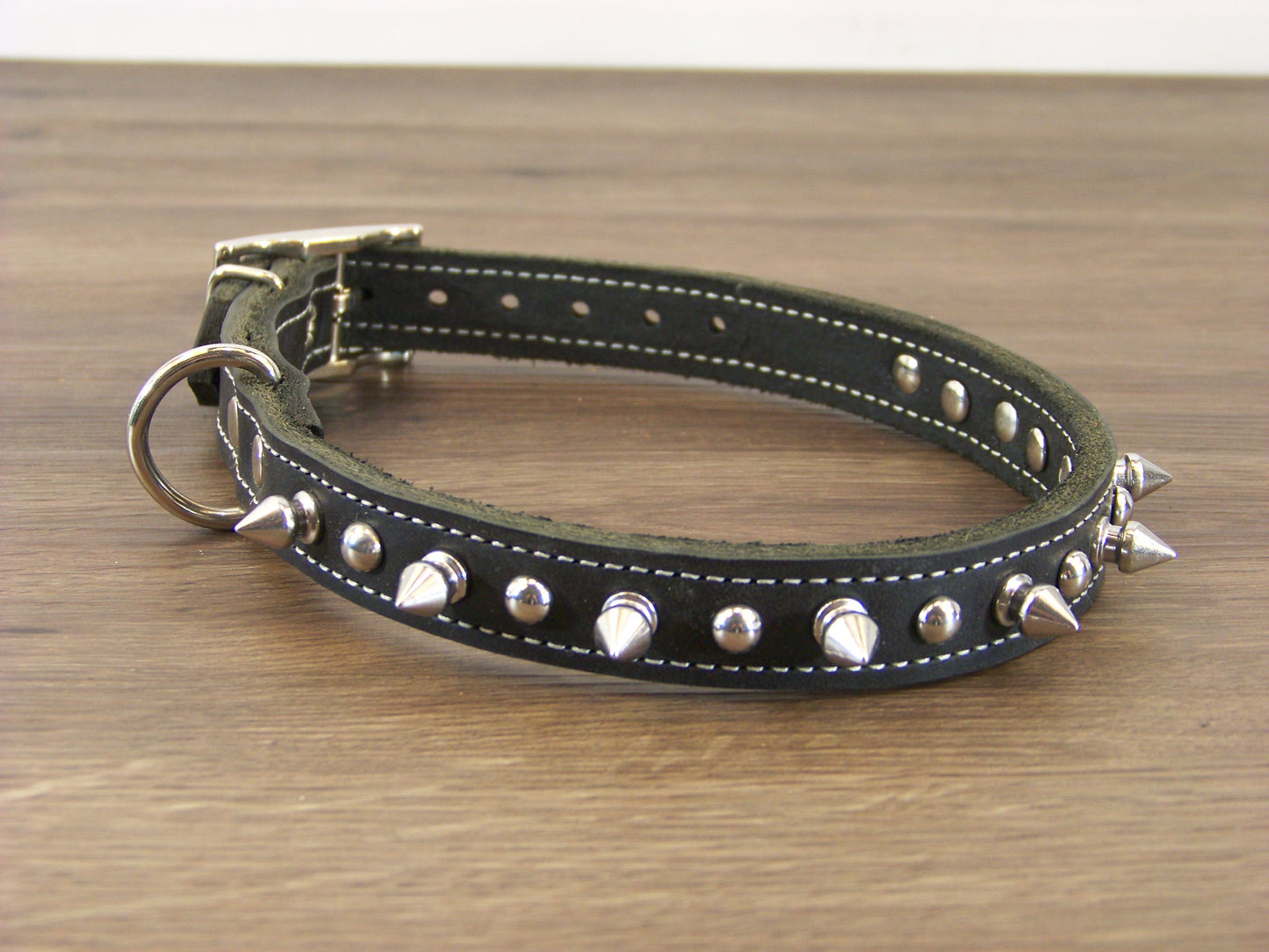 B)   3/4" Wide Leather Dog Collar -The Spyke-O-Rama II - Featuring Spike Rivets W/ Stainless Dome Rivets