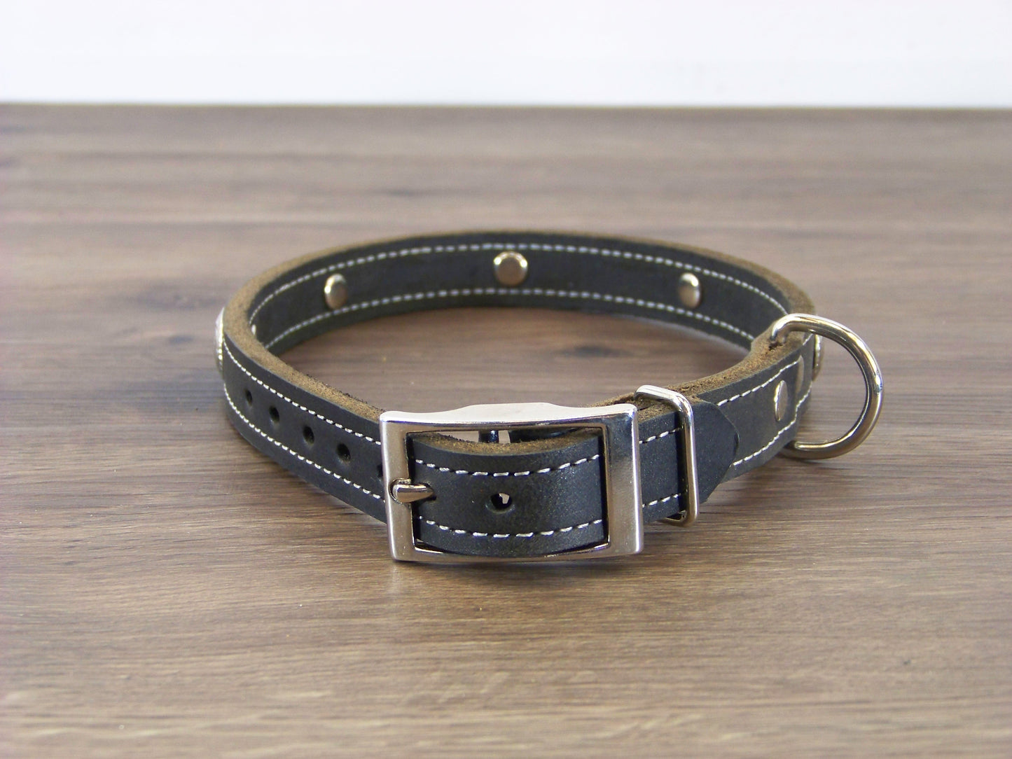 B)   3/4" Wide Leather Dog Collar - The Rancher - Featuring a Bright Nickle Western Concho