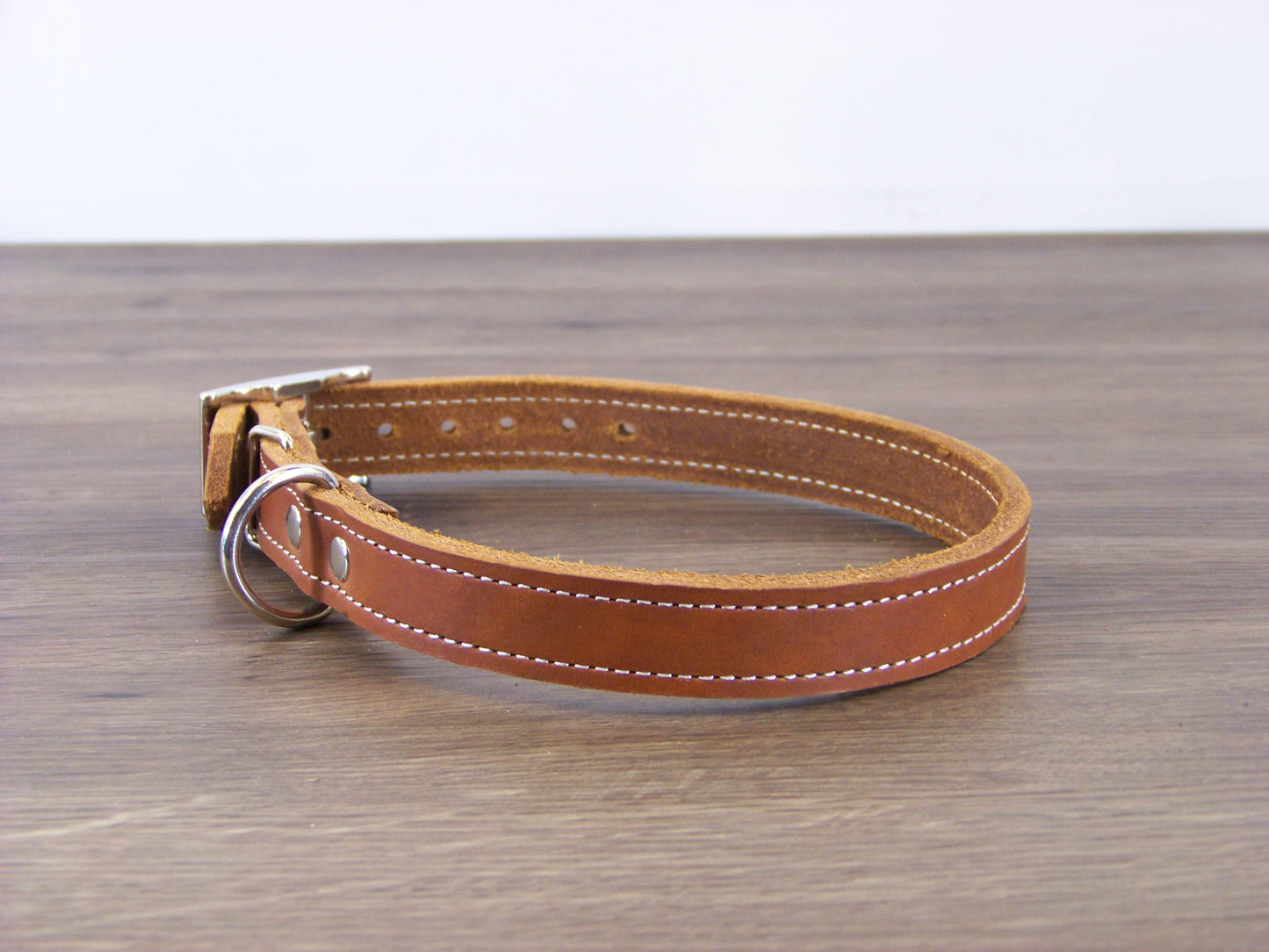 B)   3/4" Wide Leather Dog Collars- The Reggie - Premium Latigo Leather for Smaller Dogs
