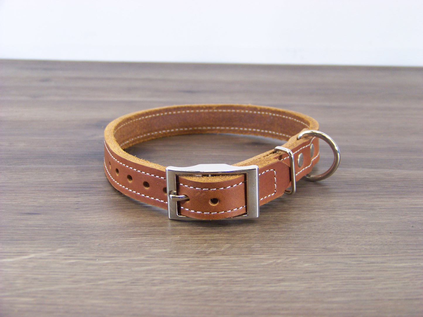 B)   3/4" Wide Leather Dog Collars- The Reggie - Premium Latigo Leather for Smaller Dogs