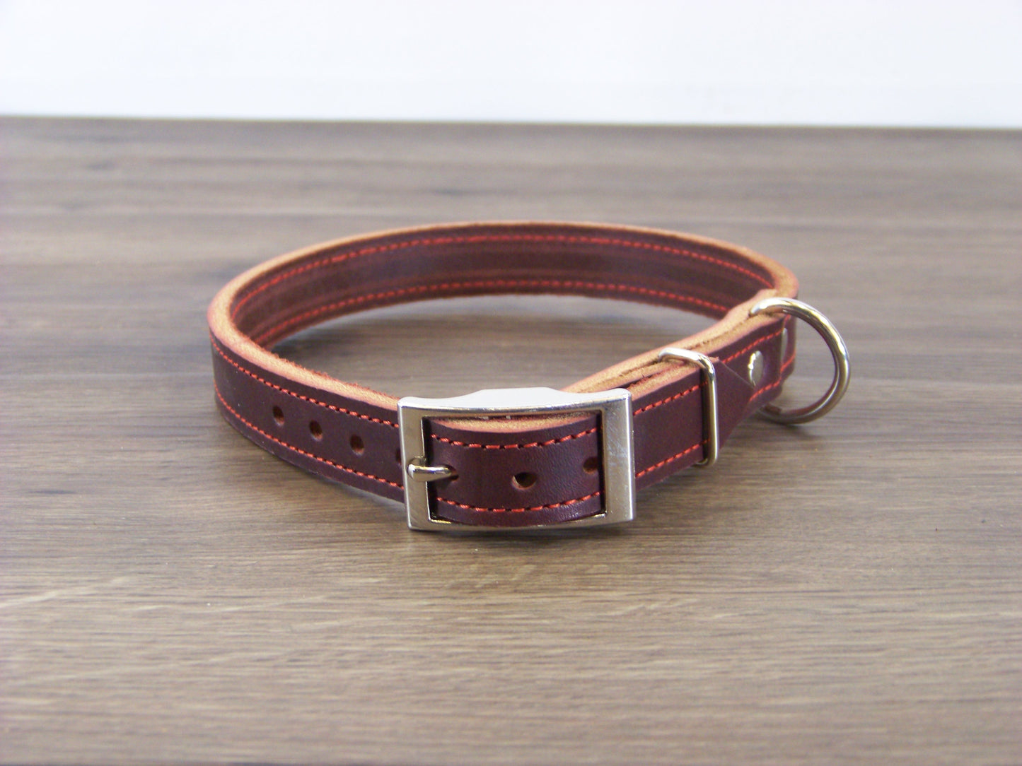 B)   3/4" Wide Leather Dog Collars- The Reggie - Premium Latigo Leather for Smaller Dogs