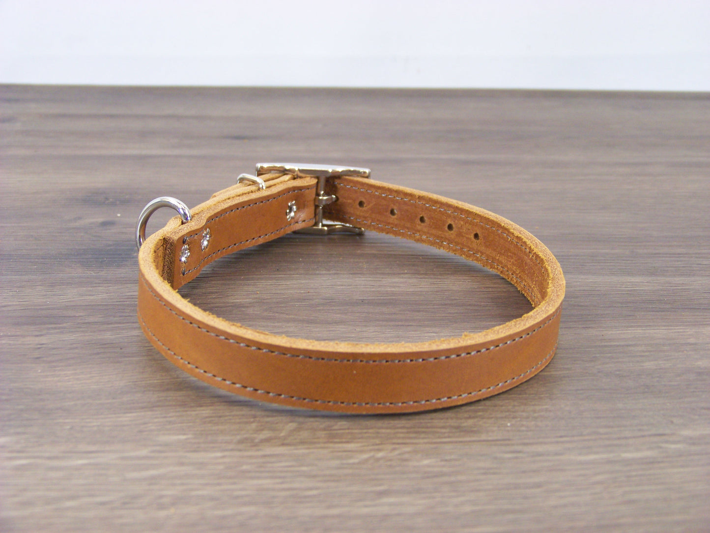 B)   3/4" Wide Leather Dog Collars- The Reggie - Premium Latigo Leather for Smaller Dogs