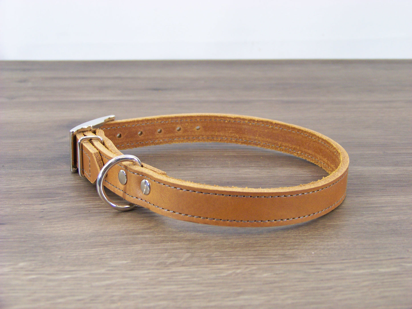 B)   3/4" Wide Leather Dog Collars- The Reggie - Premium Latigo Leather for Smaller Dogs