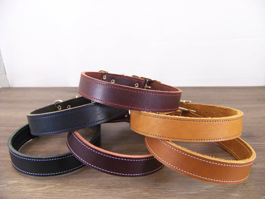 C)   1" Wide Leather Dog Collar - The Big Reggie - Premium Latigo Leather for Larger Dogs