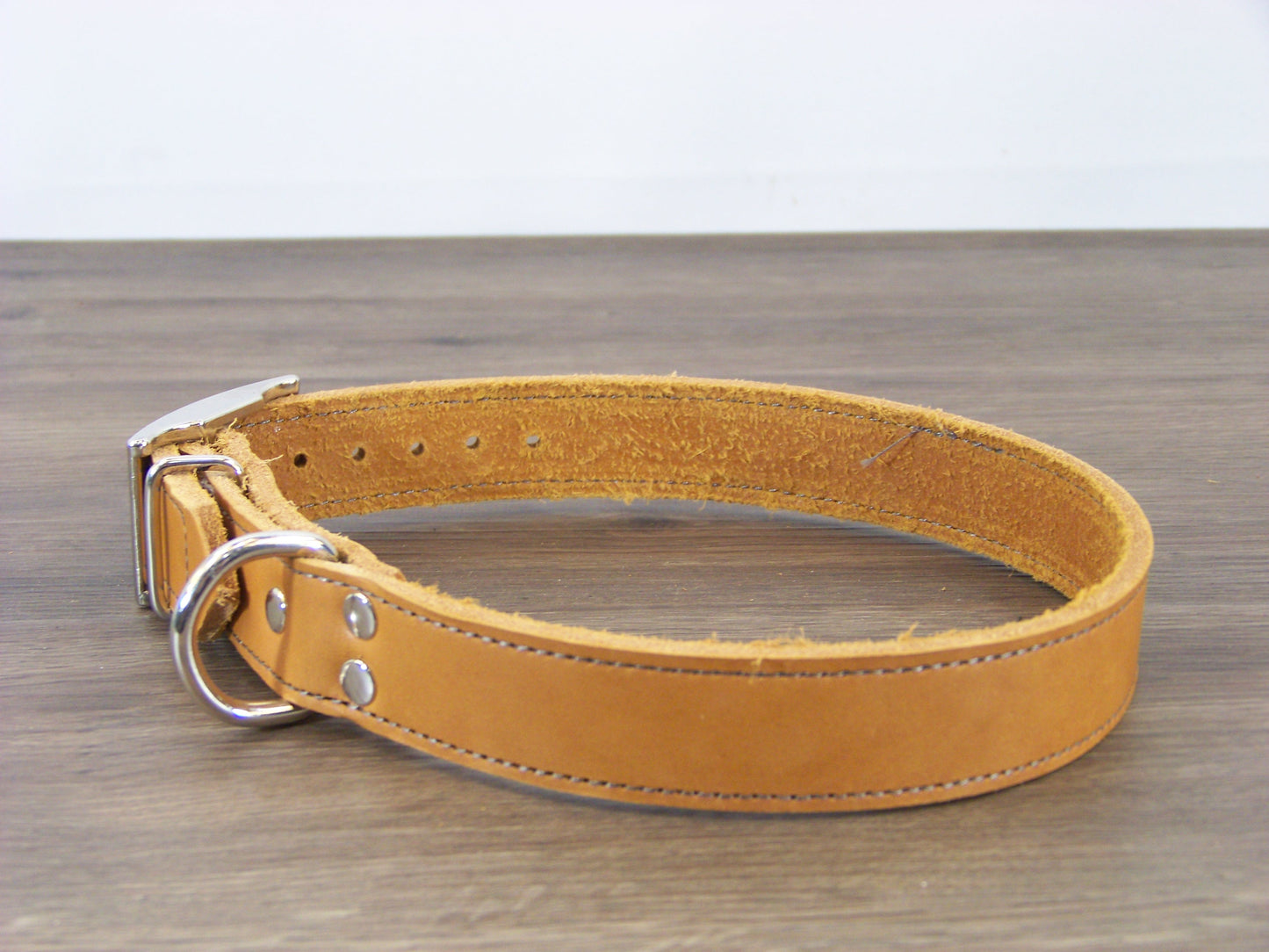 C)   1" Wide Leather Dog Collar - The Big Reggie - Premium Latigo Leather for Larger Dogs