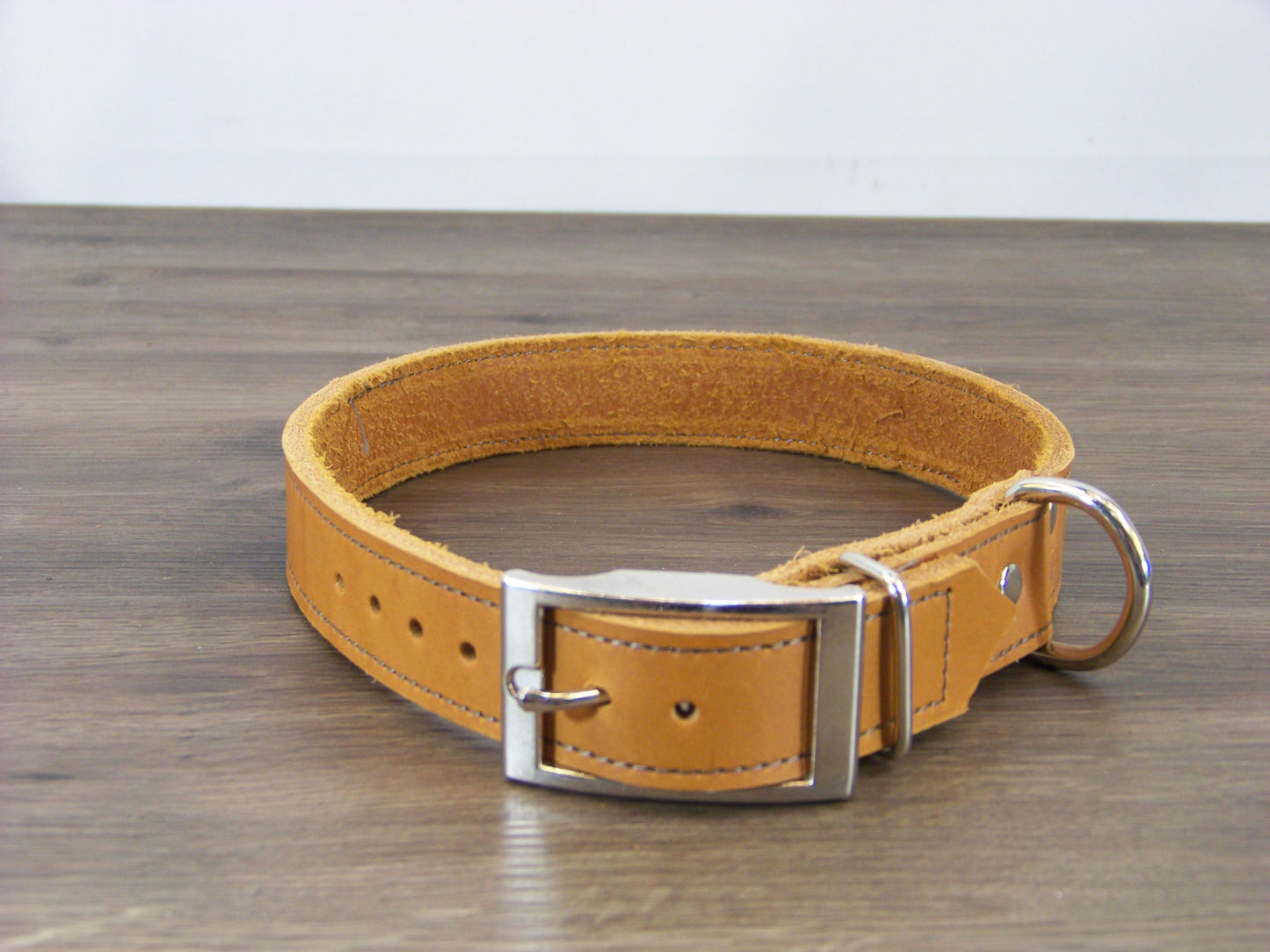 C)   1" Wide Leather Dog Collar - The Big Reggie - Premium Latigo Leather for Larger Dogs