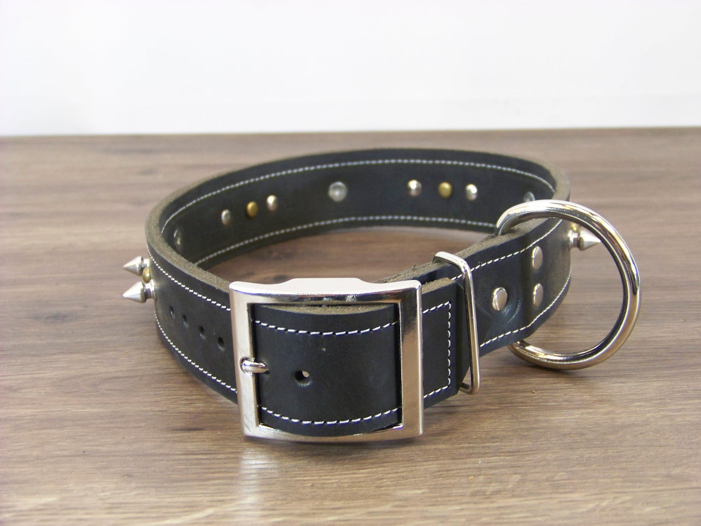 D)  1-1/2' Wide Leather Dog Collar - The Reaper - Skull Medalion W/ 1/2" Spike and Dome Rivets