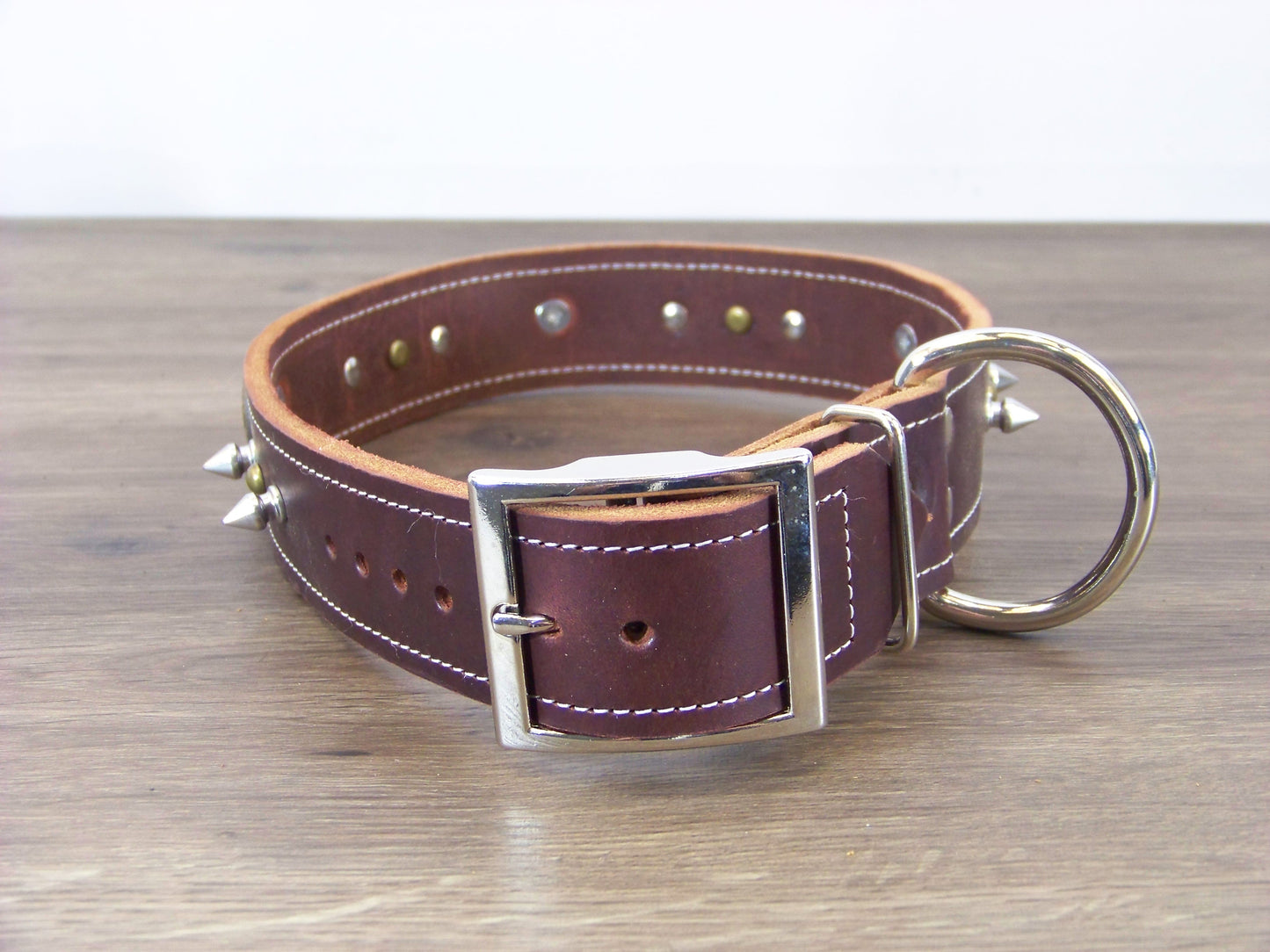 D)  1-1/2' Wide Leather Dog Collar - The Reaper - Skull Medalion W/ 1/2" Spike and Dome Rivets