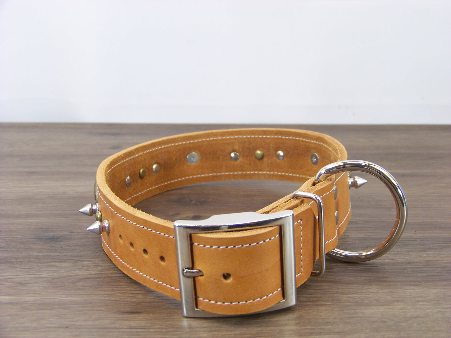 D)  1-1/2' Wide Leather Dog Collar - The Reaper - Skull Medalion W/ 1/2" Spike and Dome Rivets