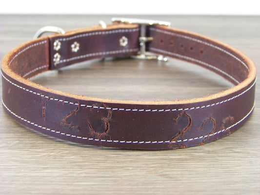 C)   1" Wide Leather Dog Collar - The Big Reggie - ON SALE - Premium Latigo Leather for Larger Dogs