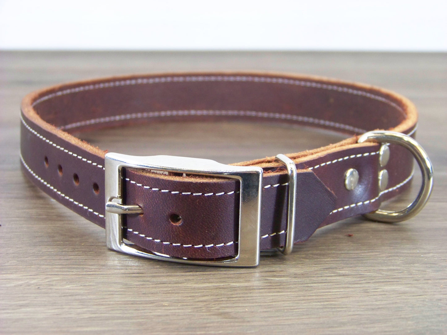 C)   1" Wide Leather Dog Collar - The Big Reggie - ON SALE - Premium Latigo Leather for Larger Dogs