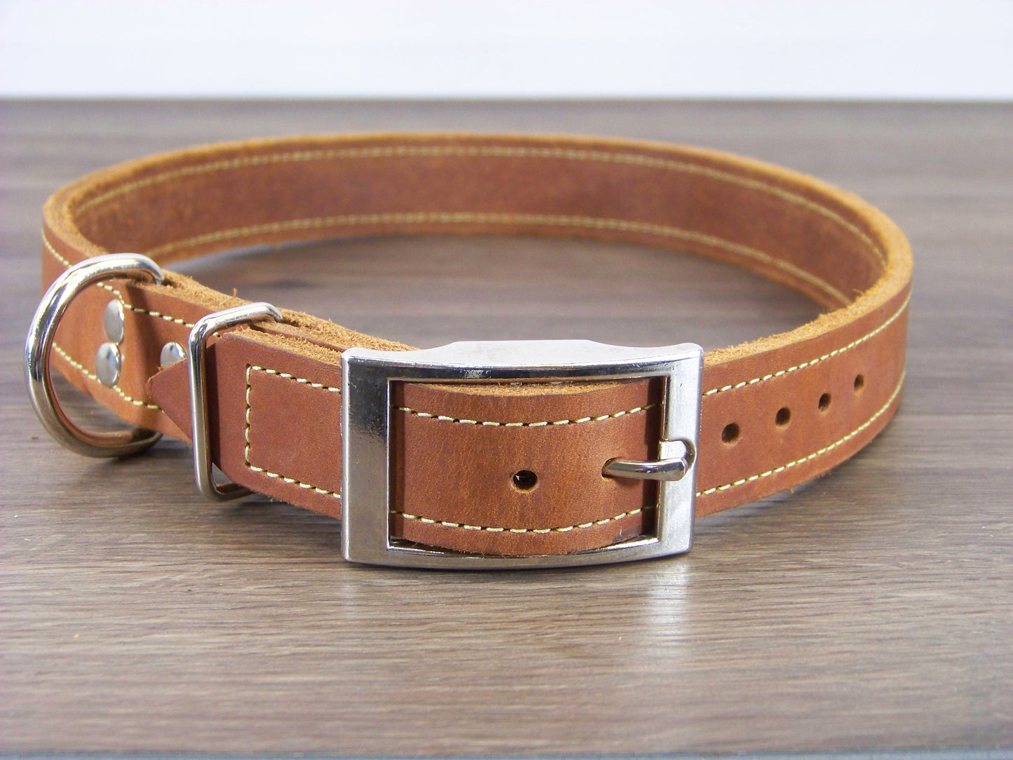 C)   1" Wide Leather Dog Collar - The Big Reggie - ON SALE - Premium Latigo Leather for Larger Dogs