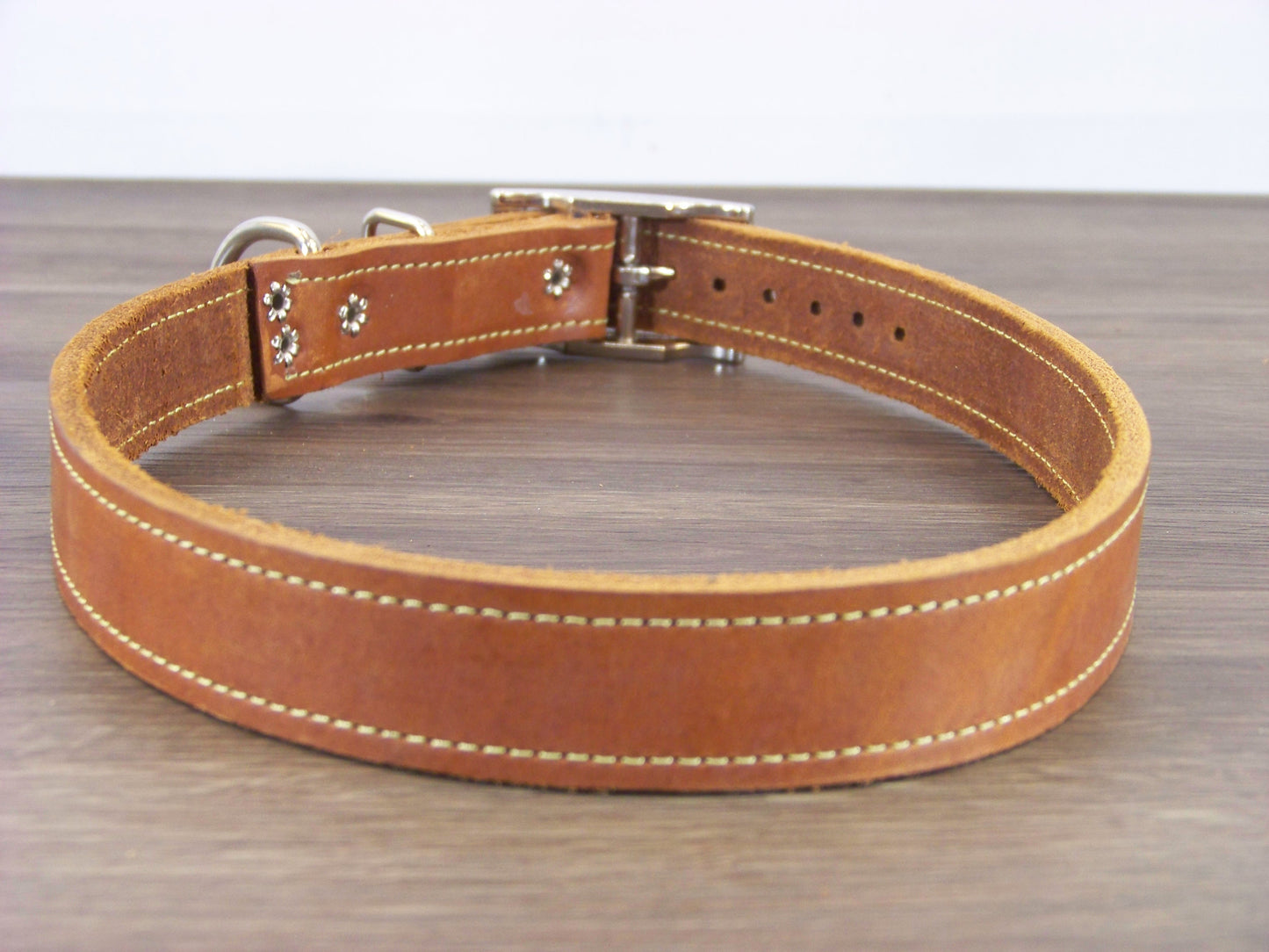 C)   1" Wide Leather Dog Collar - The Big Reggie - ON SALE - Premium Latigo Leather for Larger Dogs