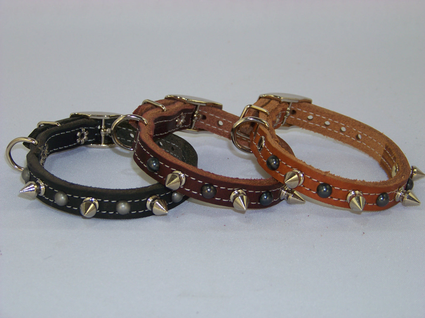 A)  1/2" Wide Miniature Leather Dog Collar- The Dark Spyke-O - Rama - Featuring Spike and Dark Dome Rivet
