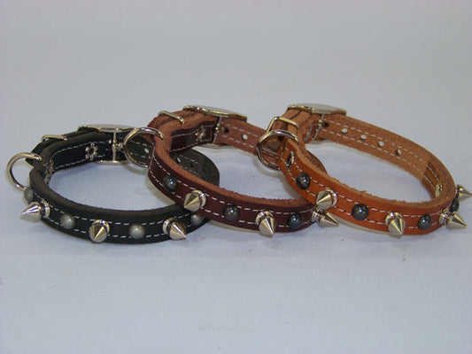A)  1/2" Wide Miniature Leather Dog Collar- The Dark Spyke-O - Rama - Featuring Spike and Dark Dome Rivet