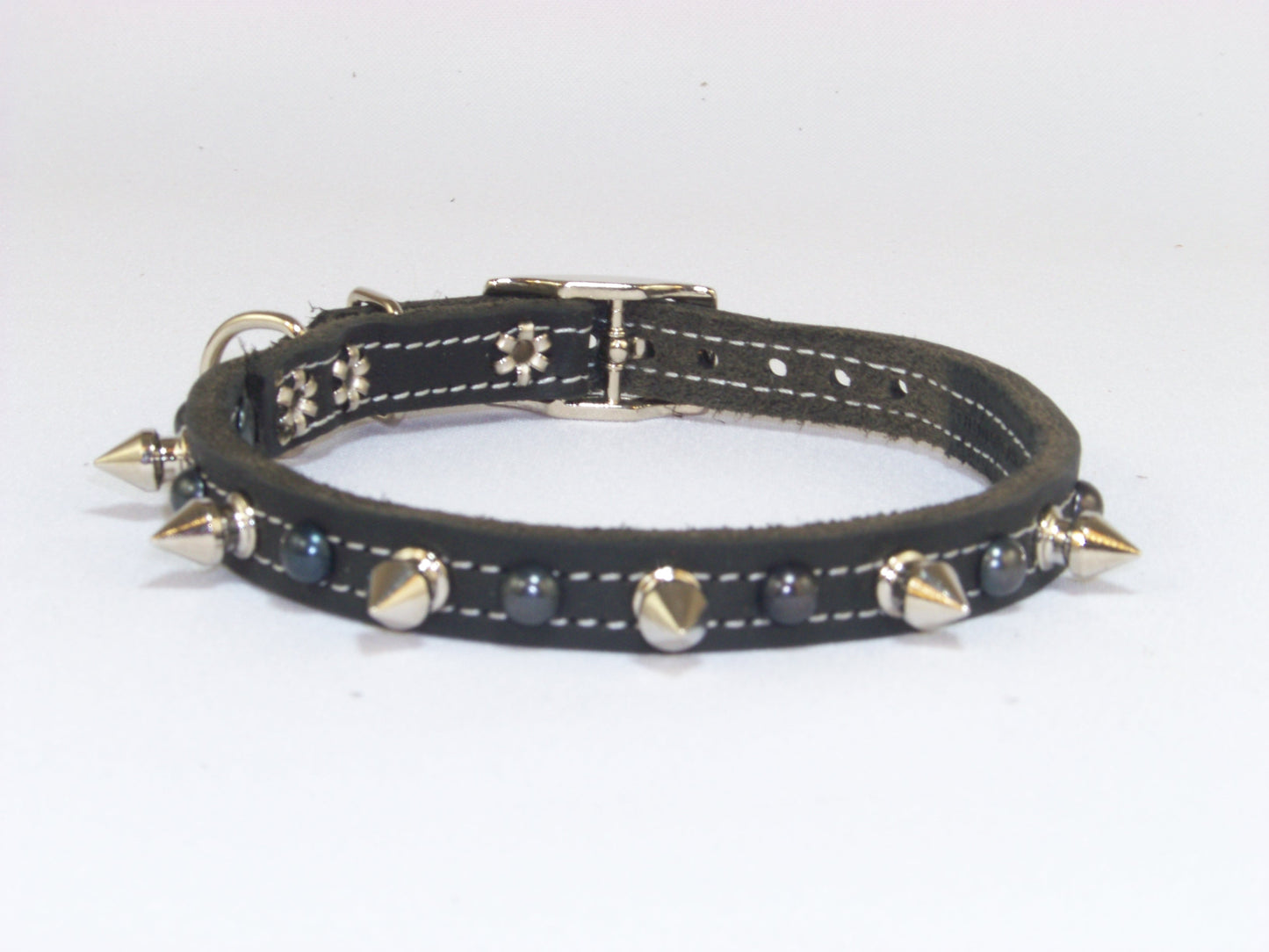 A)  1/2" Wide Miniature Leather Dog Collar- The Dark Spyke-O - Rama - Featuring Spike and Dark Dome Rivet