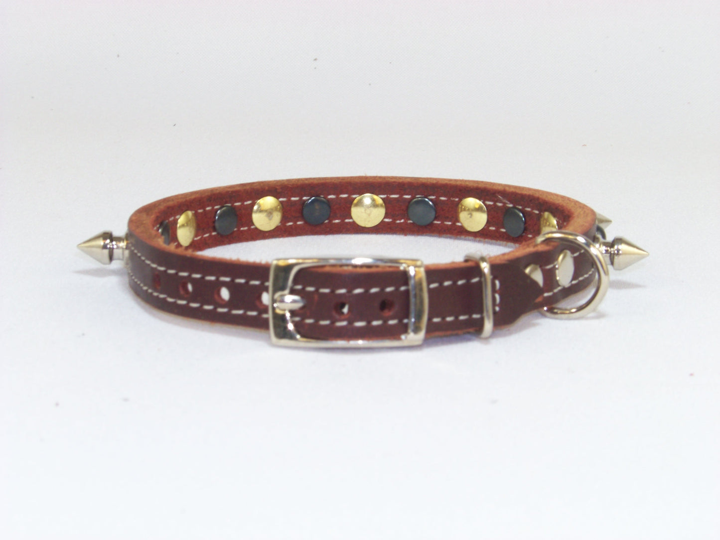 A)  1/2" Wide Miniature Leather Dog Collar- The Dark Spyke-O - Rama - Featuring Spike and Dark Dome Rivet