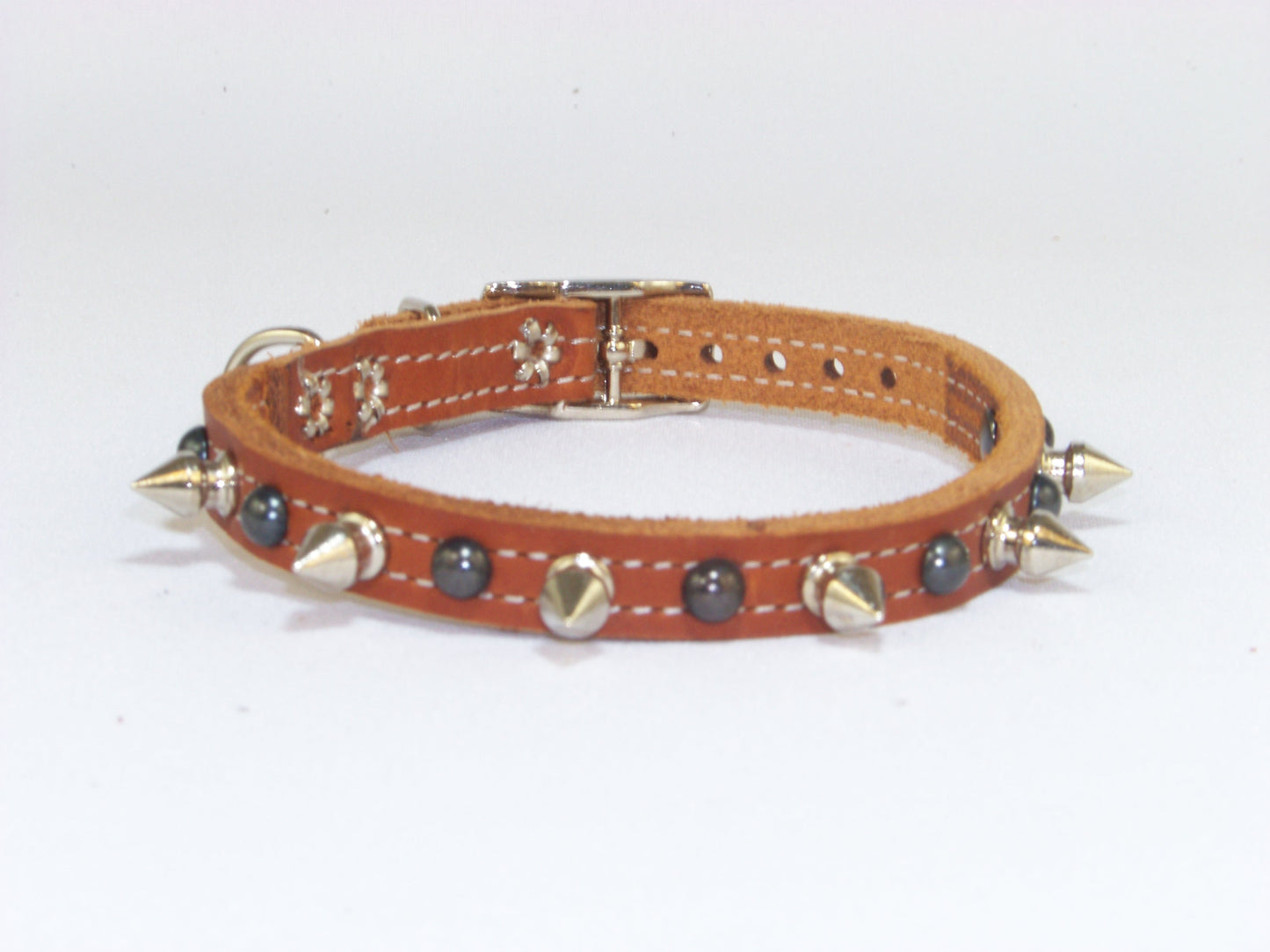 A)  1/2" Wide Miniature Leather Dog Collar- The Dark Spyke-O - Rama - Featuring Spike and Dark Dome Rivet