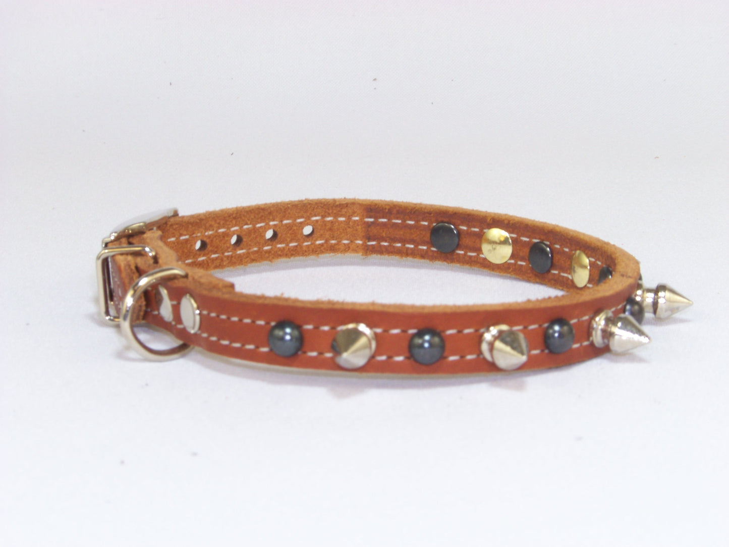 A)  1/2" Wide Miniature Leather Dog Collar- The Dark Spyke-O - Rama - Featuring Spike and Dark Dome Rivet