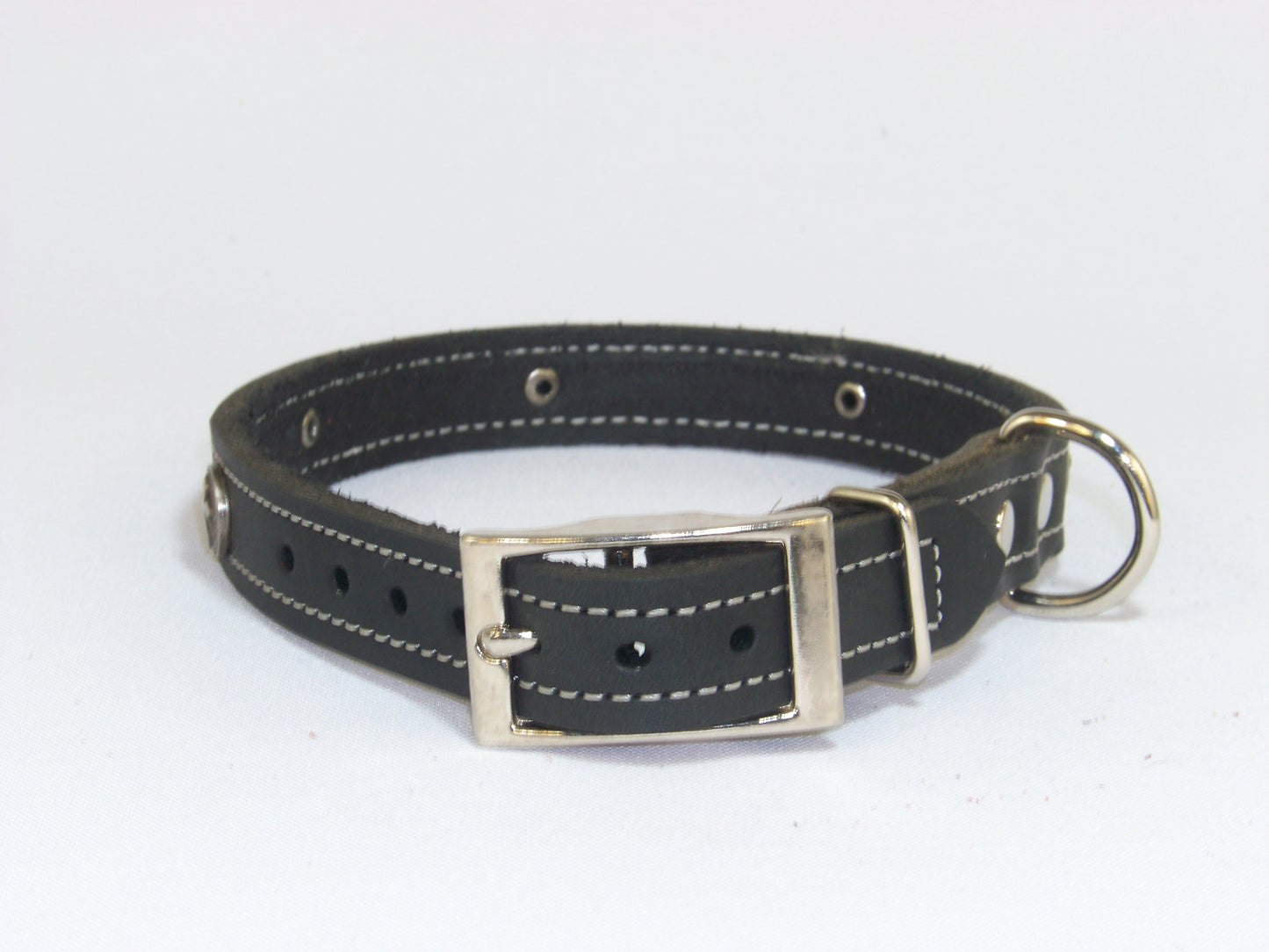 B)  3/4" Wide Leather Dog Collar -The Guardian - Featuring a Celtic Cross Concho