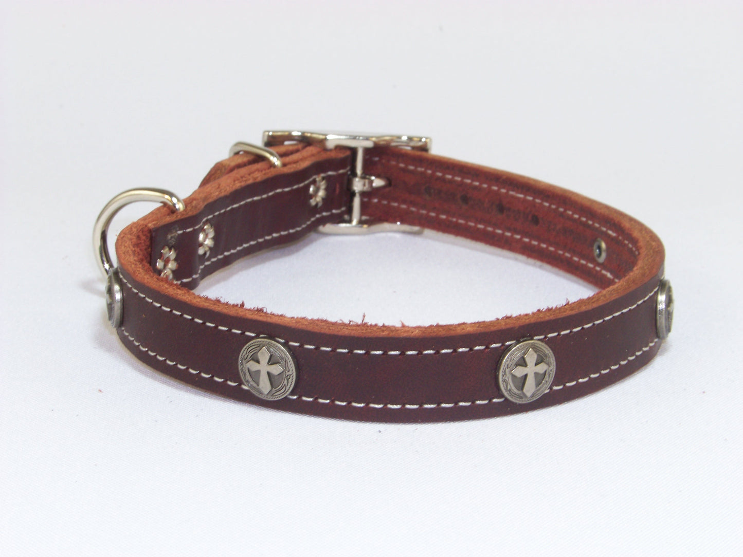 B)  3/4" Wide Leather Dog Collar -The Guardian - Featuring a Celtic Cross Concho