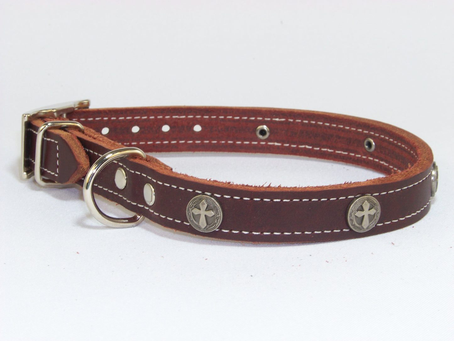 B)  3/4" Wide Leather Dog Collar -The Guardian - Featuring a Celtic Cross Concho