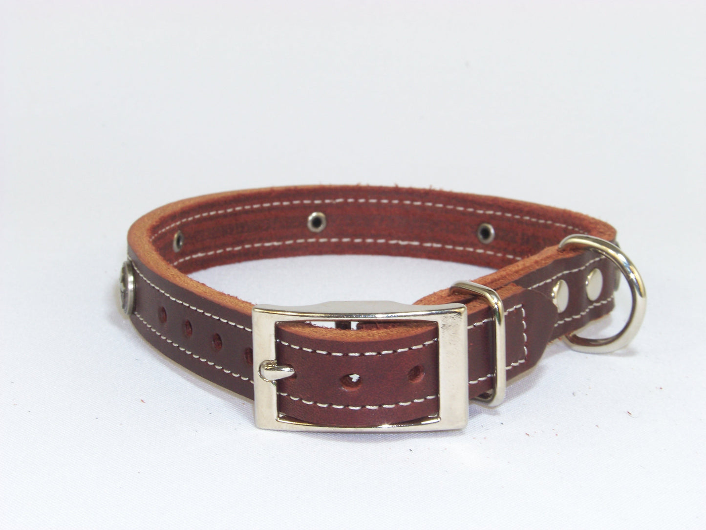 B)  3/4" Wide Leather Dog Collar -The Guardian - Featuring a Celtic Cross Concho