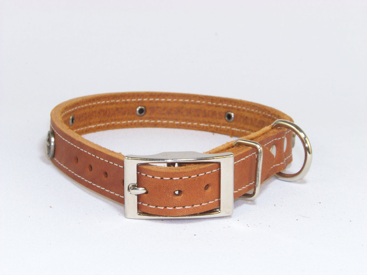 B)  3/4" Wide Leather Dog Collar -The Guardian - Featuring a Celtic Cross Concho